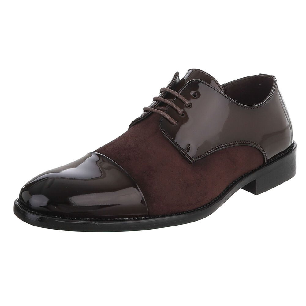 Coolwalk Herrenschuh Derby glänzend Schnürung elegant Freizeit Schnürschuh (91977172) Blockabsatz Business-Schuhe in Braun