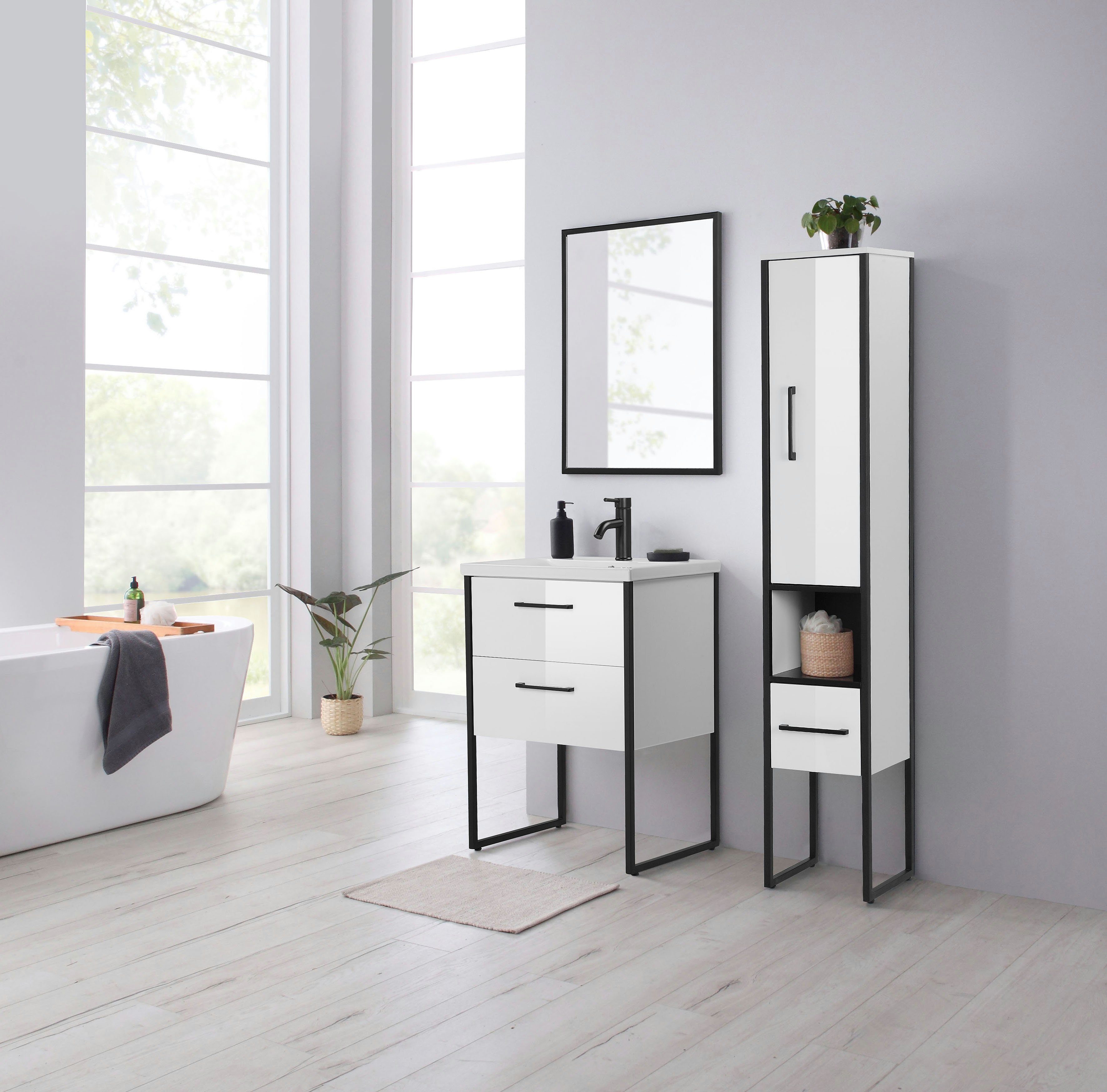 welltime Waschtisch Paris, Breite 60cm, Badmöbel Loft Design, Metall, inkl. günstig online kaufen