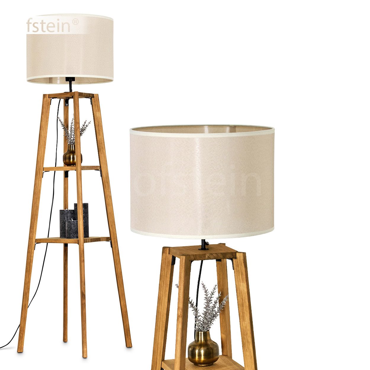 hofstein Stehlampe Stehlampe aus Holz/Stoff in Natur/Beige, ohne Leuchtmittel, (40 cm), Ablageflächen u. Fußschalter, 1 x E27, ohne Leuchtmittel