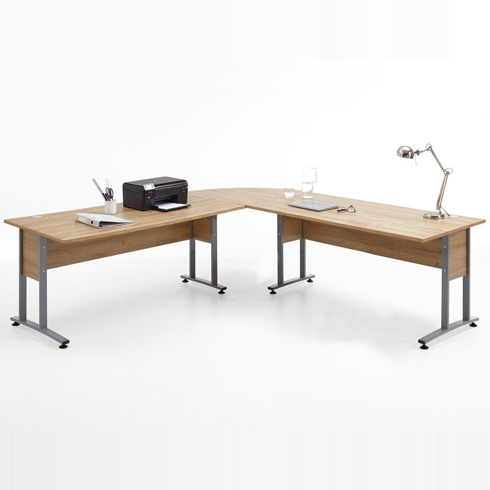 Lomadox Schreibtisch COLUMBUS-10, Büro-Winkelschreibtisch 160x160cm in Alteiche Nb. - : 240x75x240 cm