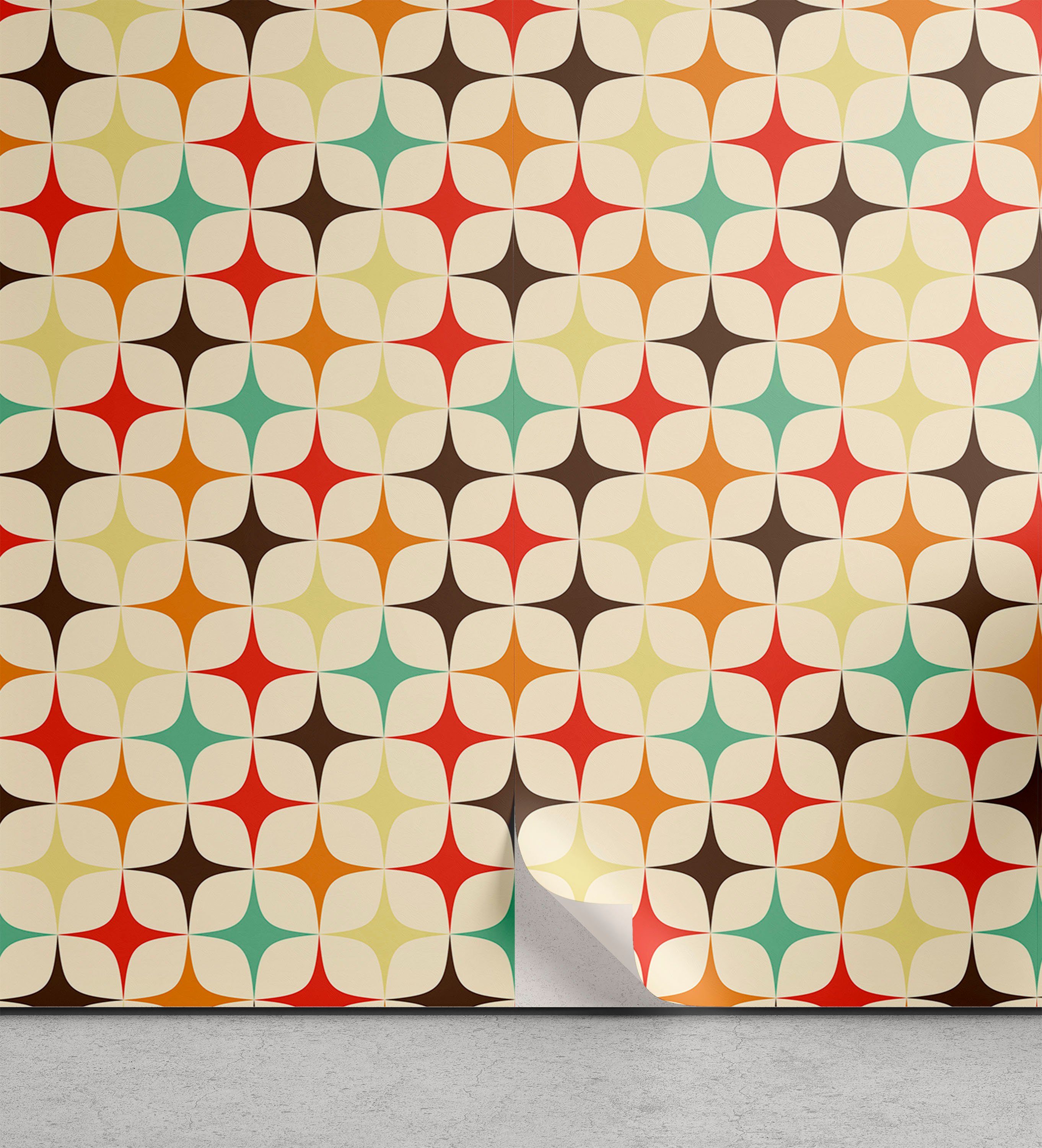 Abakuhaus Vinyltapete selbstklebendes Wohnzimmer Küchenakzent, Gelb und Braun geometrische Sterne