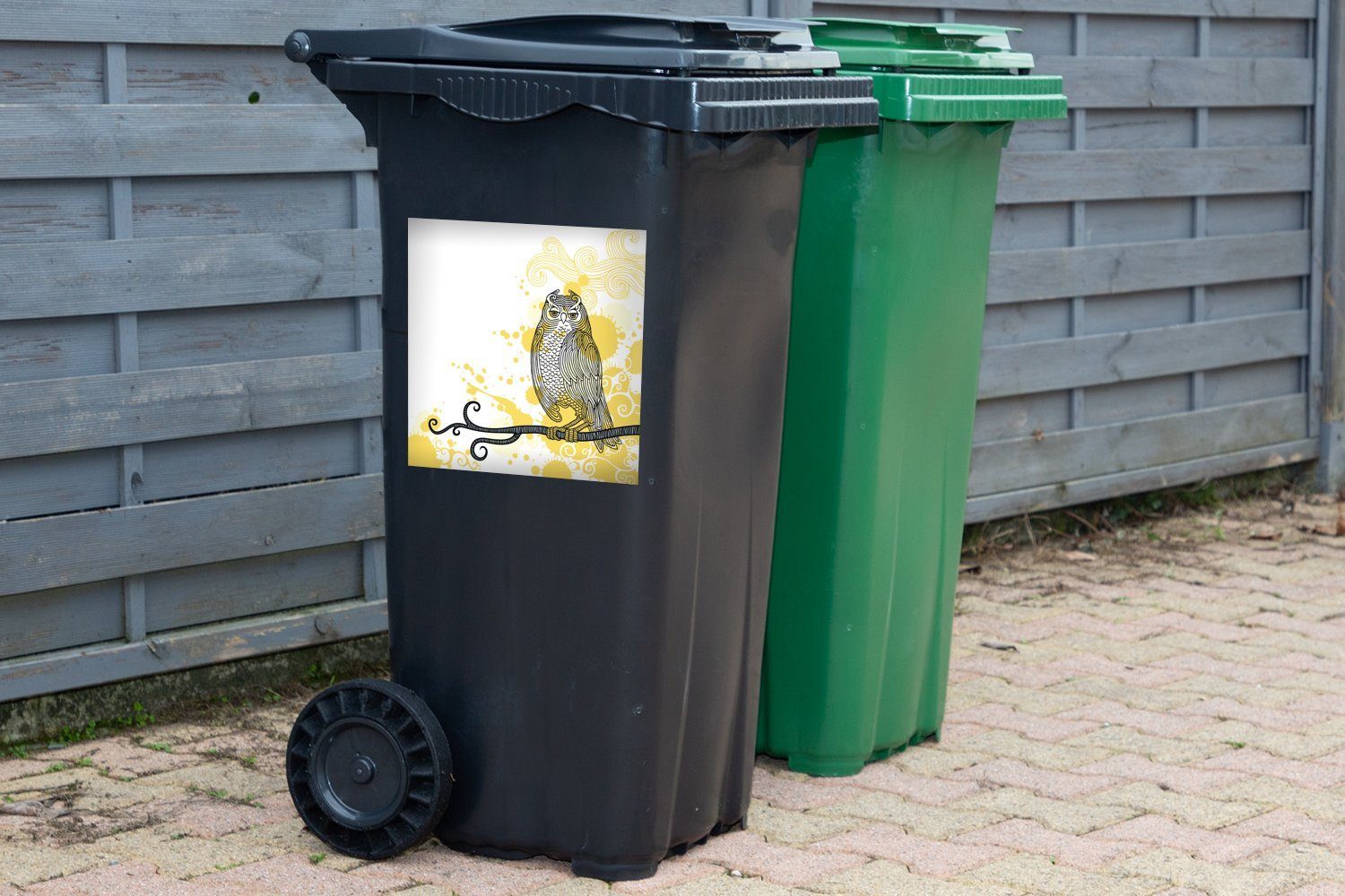 MuchoWow Wandsticker Illustration der Eule Container, St), Mülleimer-aufkleber, Mülltonne, Abfalbehälter (1 Sticker