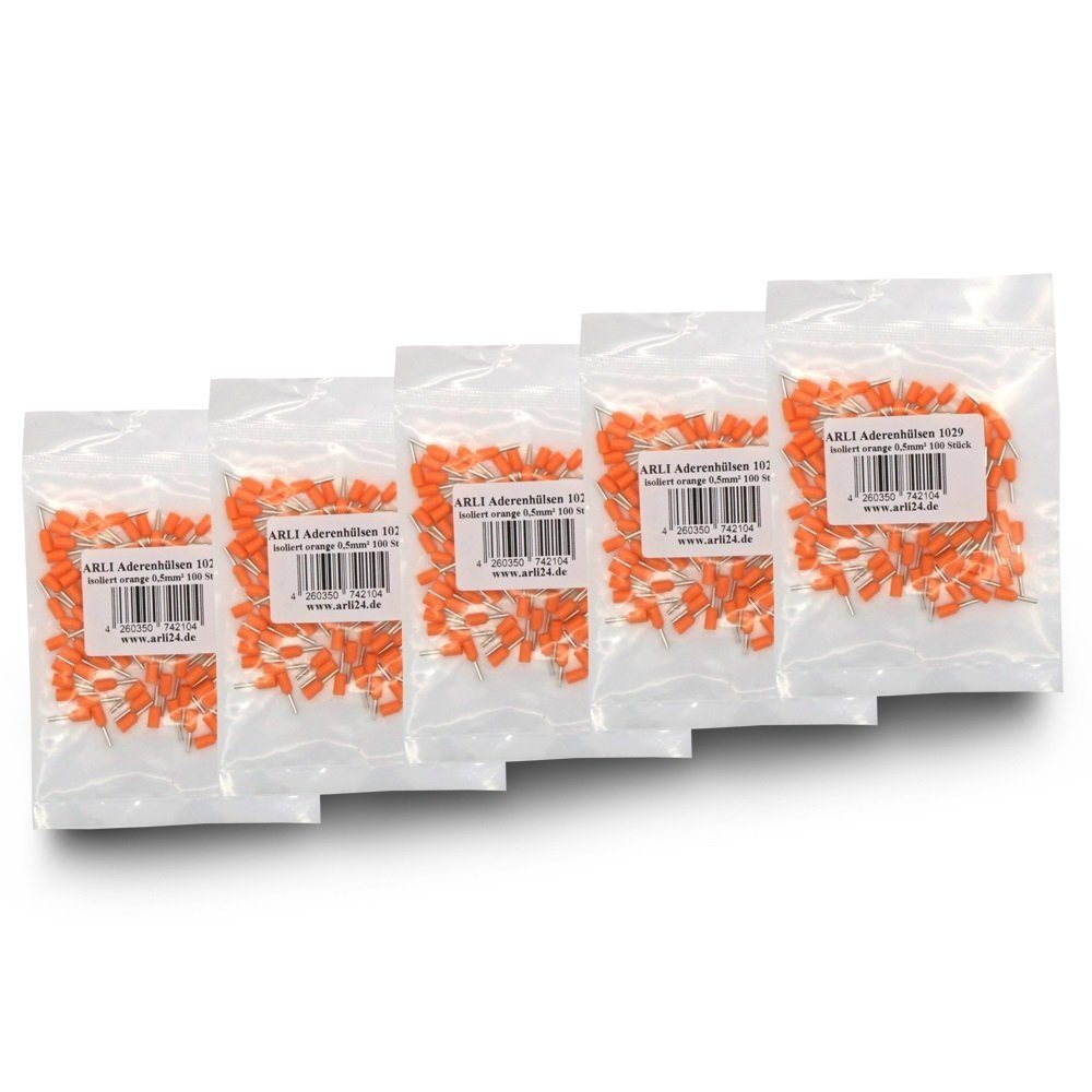 ARLI Aderendhülsen Aderendhülsen orange 0,5 mm² - 5 x 100 er Beutel (500 Stück)