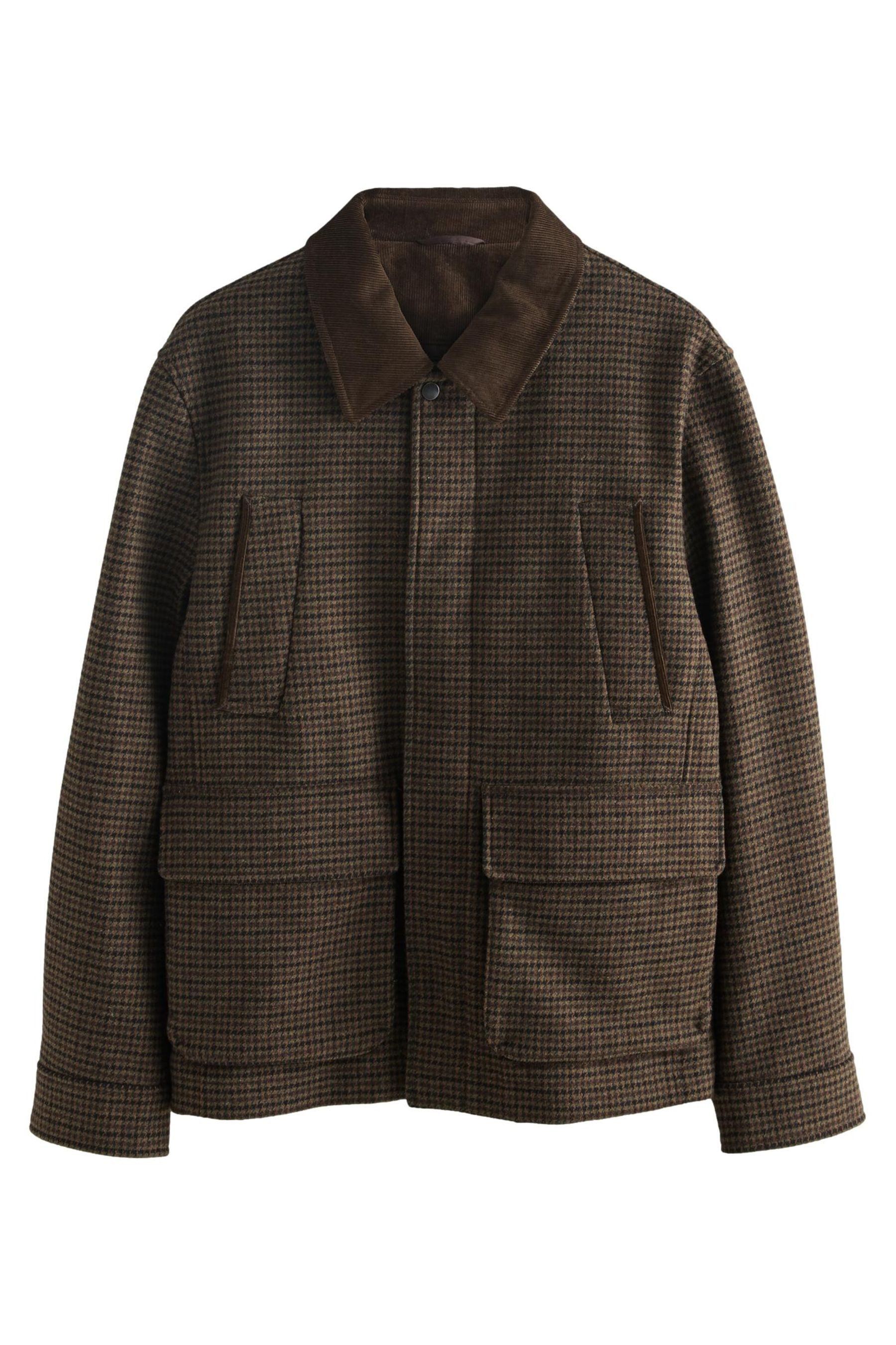 Wollmantel Steppjacke mit Cordkragen und Hahnentrittmuster