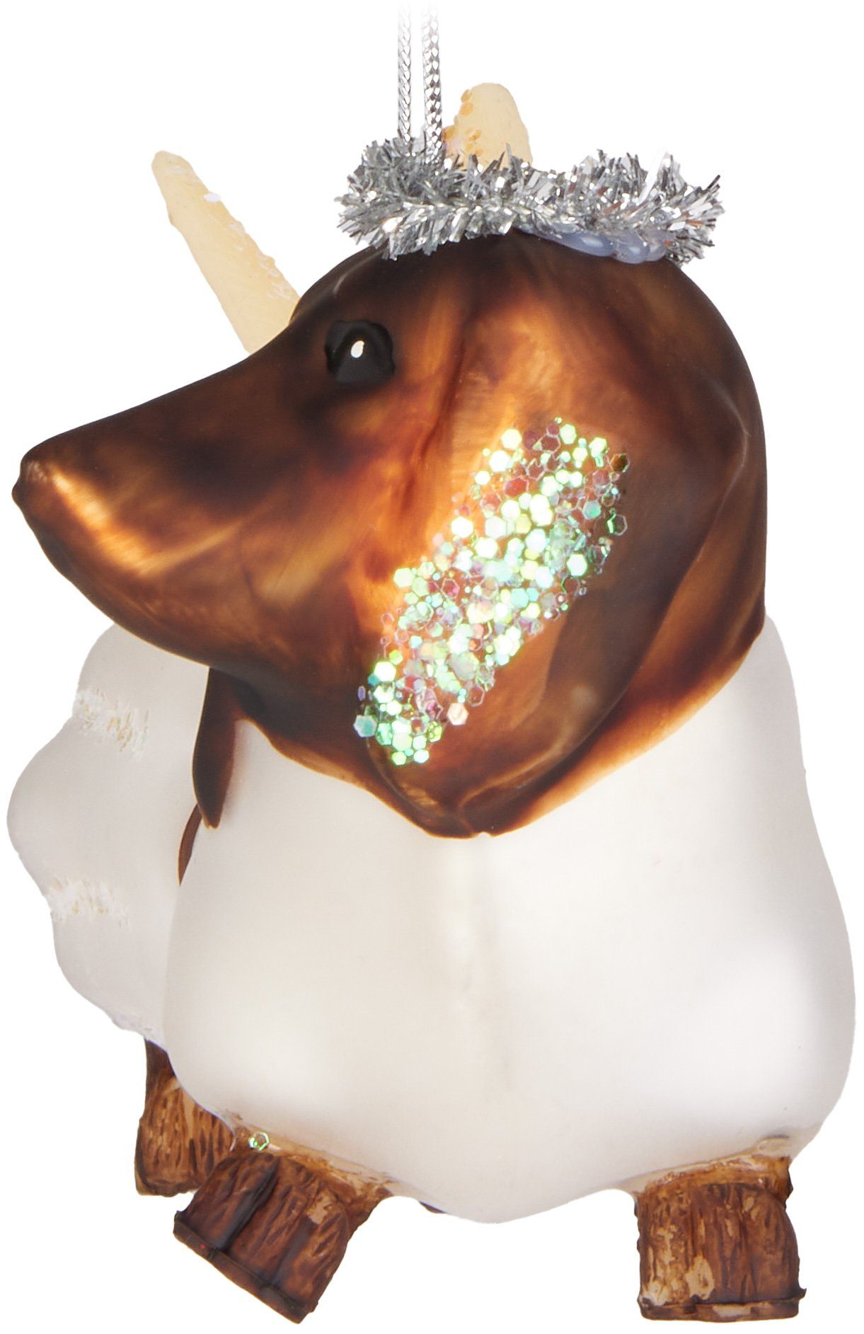 BRUBAKER Christbaumschmuck Handbemalte Weihnachtskugel Dackel (1-tlg), Glas - Weiß cm Anhänger Christbaumschmuck, Hund Lustige Mundgeblasener aus Engel 12,9 - Baumkugel Weihnachten 