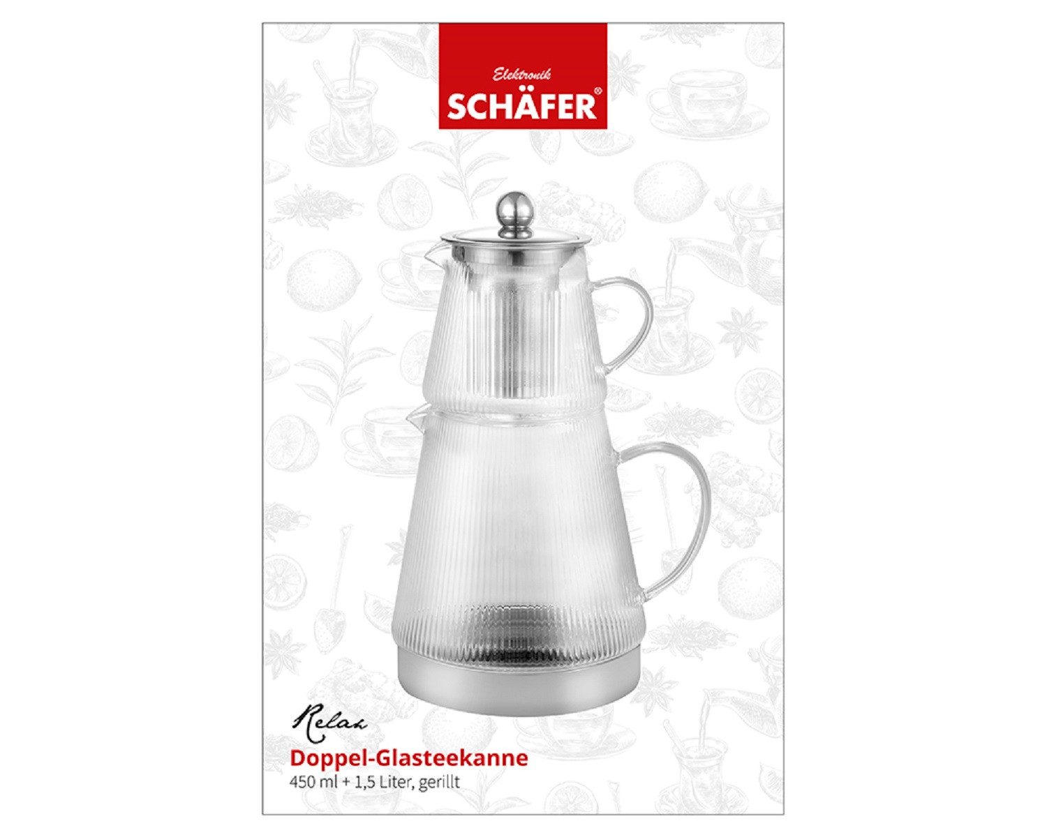 Schäfer Elektronik Caydanlik-Teekanne Teekannen-Set aus Glas mit Edelstahlfuß – 450 ml & 1,5 L