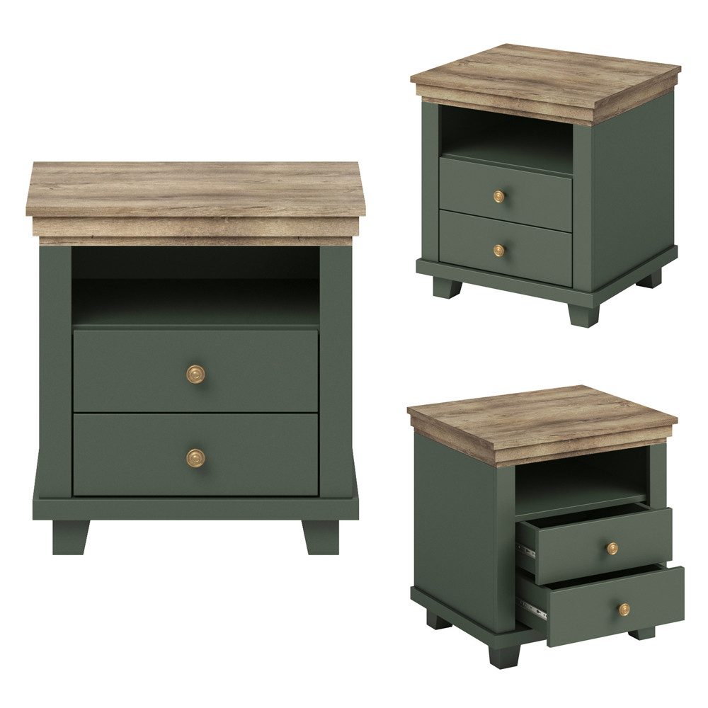 Lomadox Schlafzimmer-Set EPSOM-83, (Spar-Set, 4-tlg), grün mit Lefkas Eiche Nb.