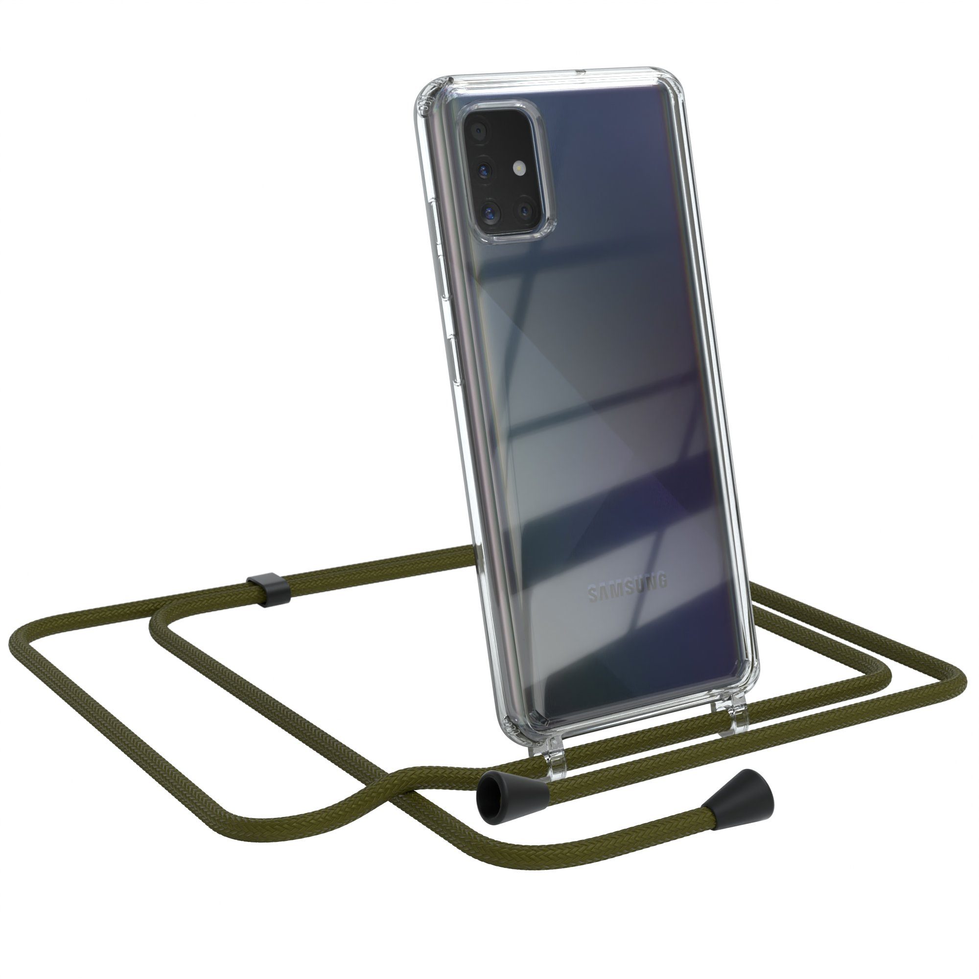 EAZY CASE Handykette Kette Clips Schwarz für Samsung Galaxy A51 6,5 Zoll, Handykette mit Band Cross Bag für Mann und Frau Festivalbag Olive Grün