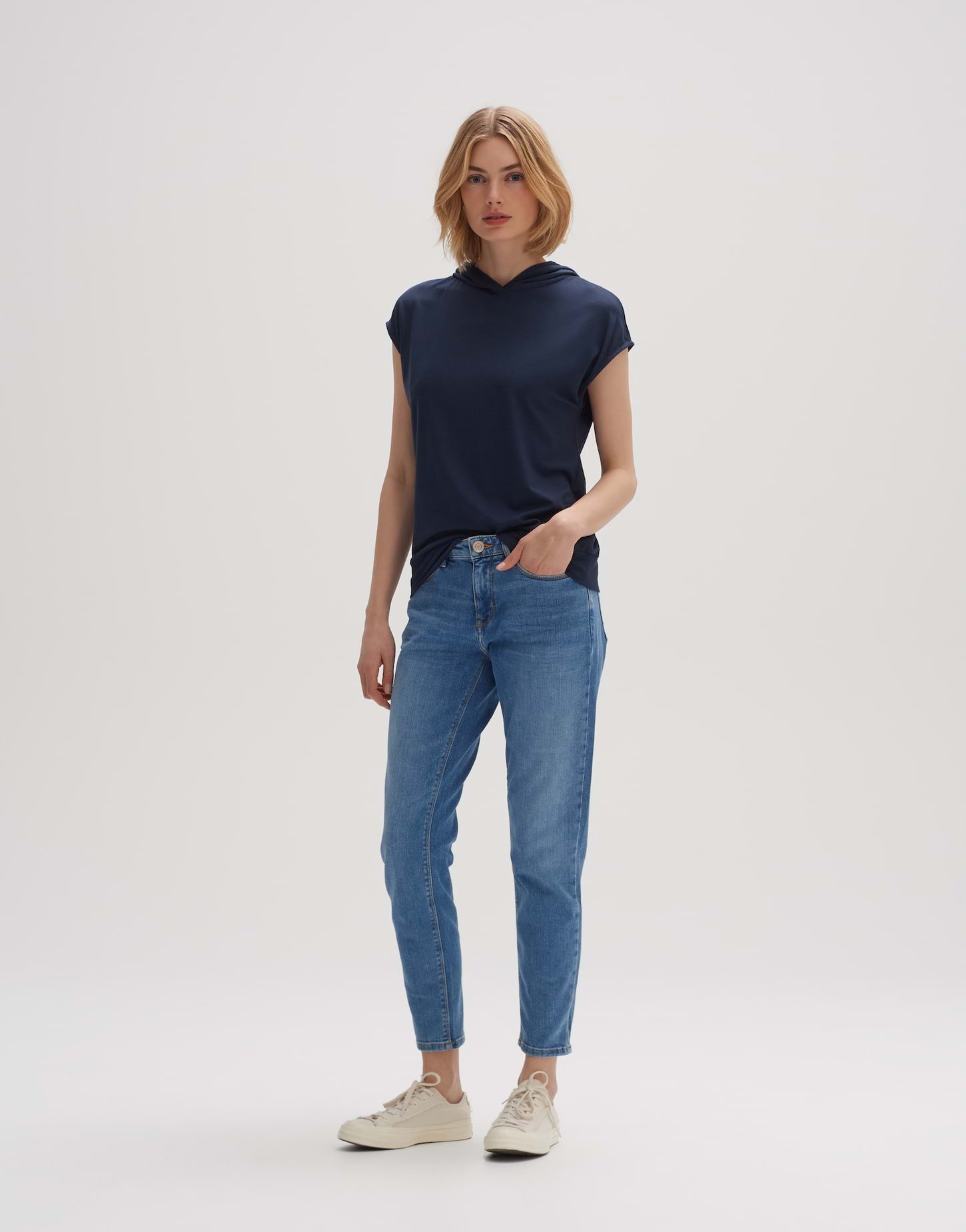OPUS Damen Kapuzenshirt SAHUDI - Kurzarmshirt Mit Rippstruktur