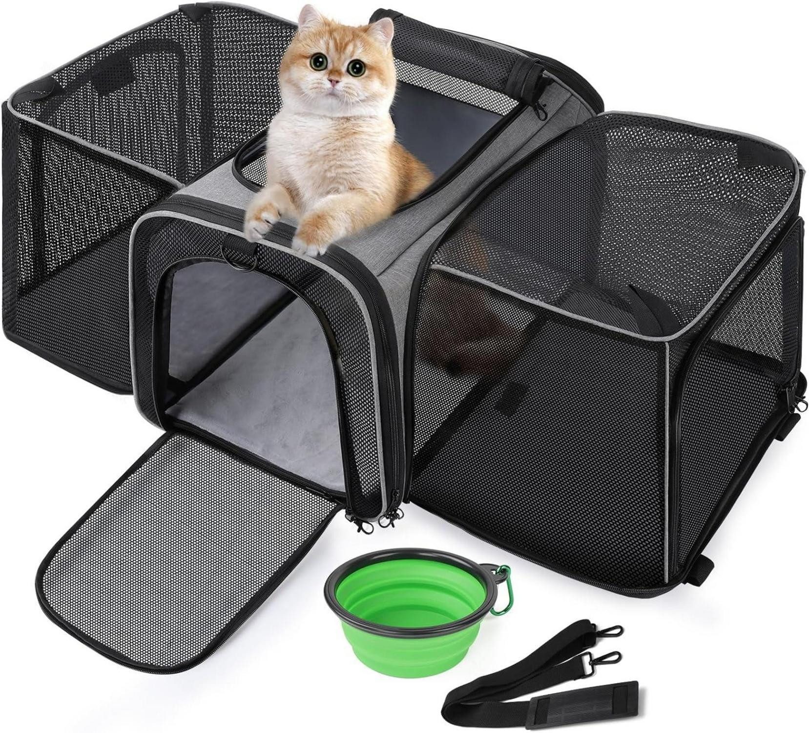 Schutzkragen Katzentransportbox Transportbox Katze 48x33x34cm Erweiterbar für 2