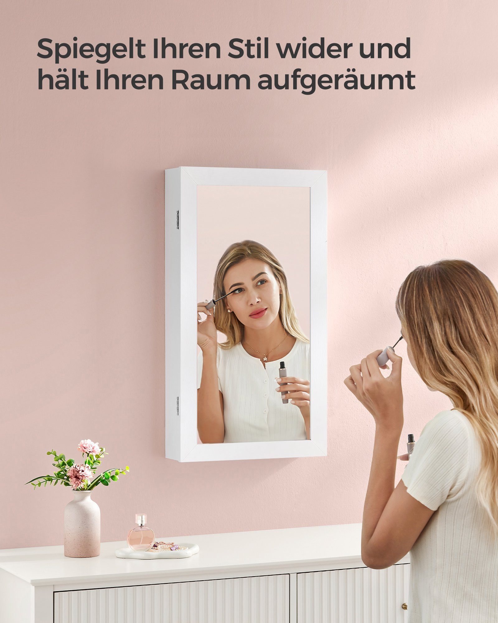 SONGMICS Schmuckschrank Spiegelschrank abschließbarer Wandschrank, weiß günstig online kaufen