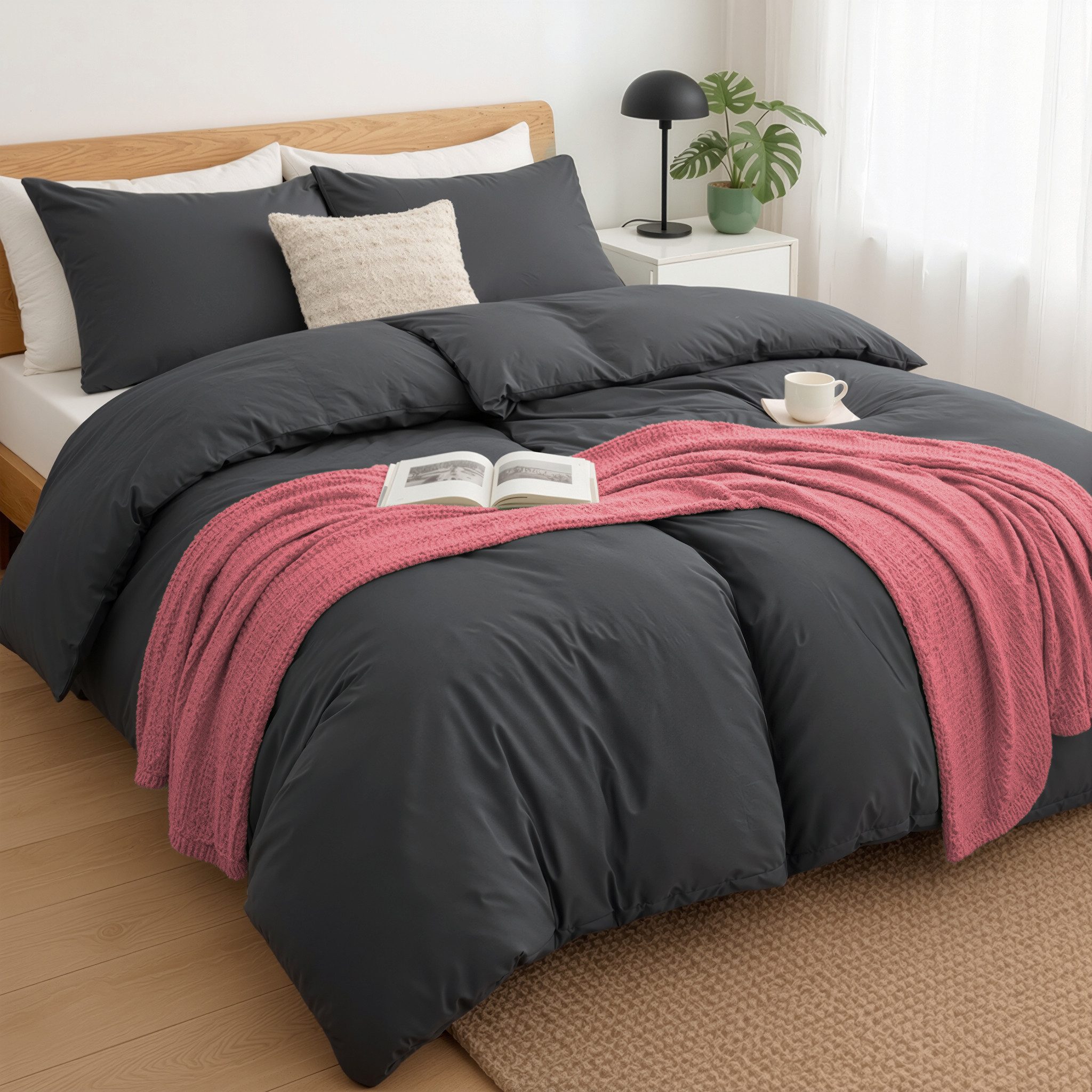 Bettwäsche 100 % Baumwolle 135x200 oder 155x220 cm grau - anthrazit