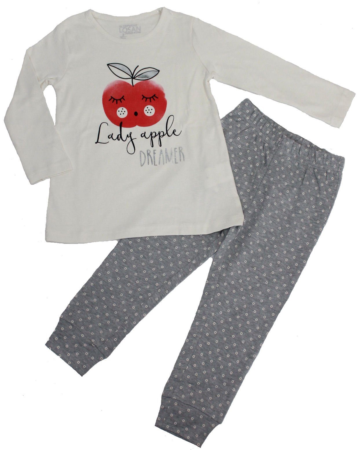 LOSAN Pyjama Losan Mädchen Schlafanzug lang Pyjama Apfel beige hellgrau (2 tlg)