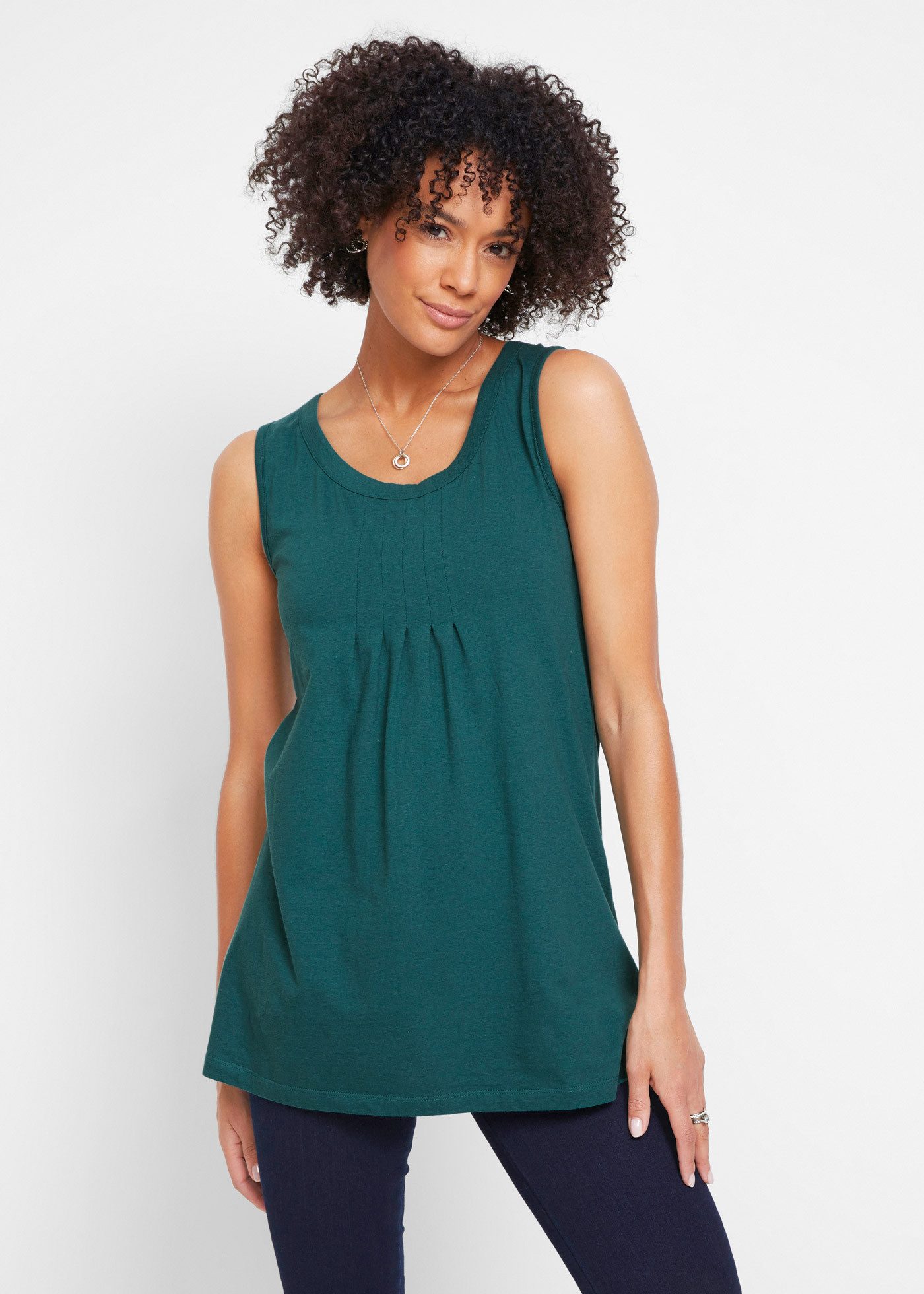 bonprix Longtop mit elegantem Faltendetail, lockere Passform, reine Baumwolle