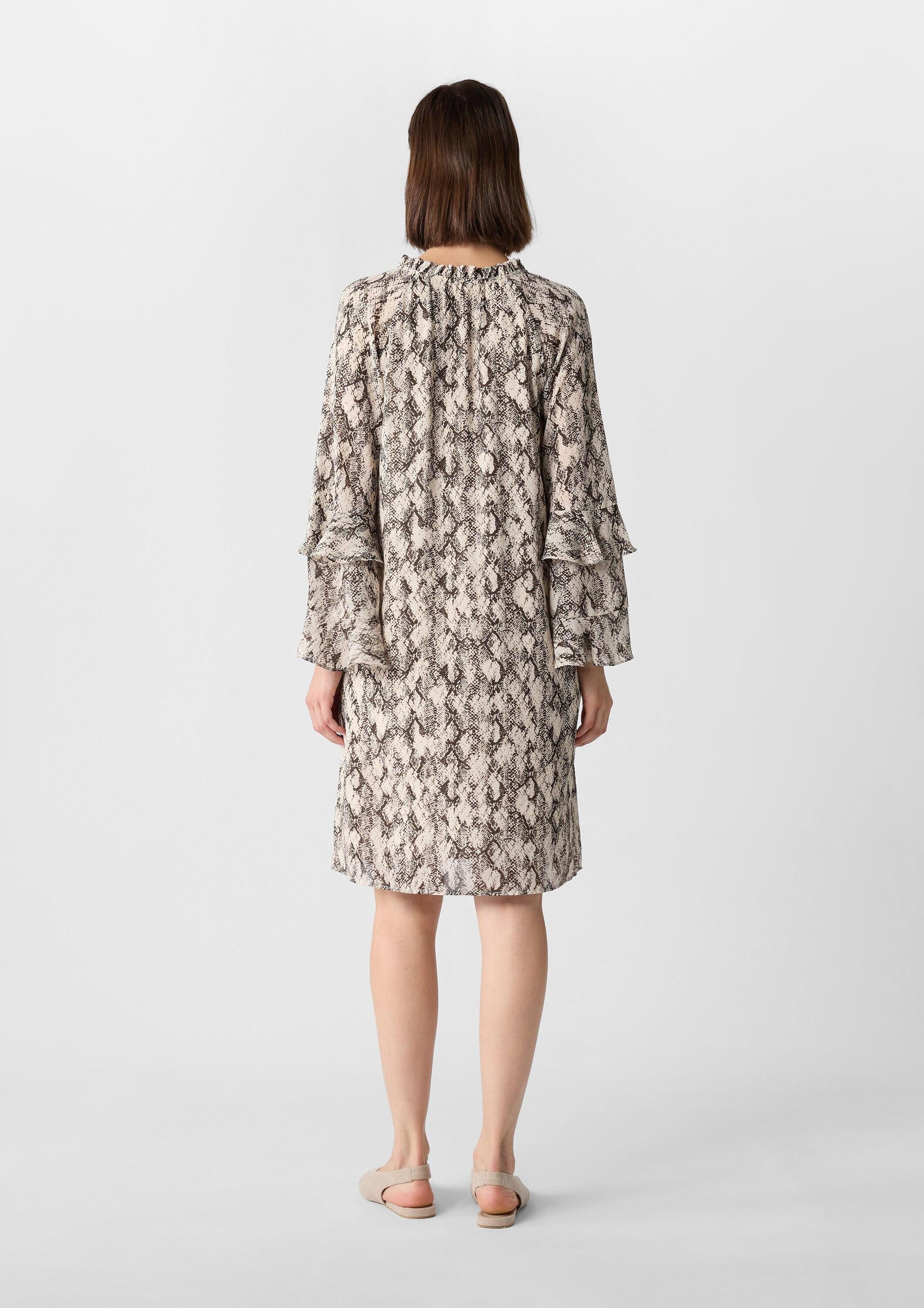 comma Midikleid Kleid Chiffonkleid mit Animal-Print und Volant-Details