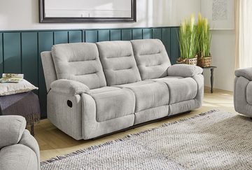 luma-home 3-Sitzer 15503, Sofa mit halbautomatischer Relaxfunktion 220 cm breit, Federkern, Wellenunterfederung, Bezug Chenille, Grau