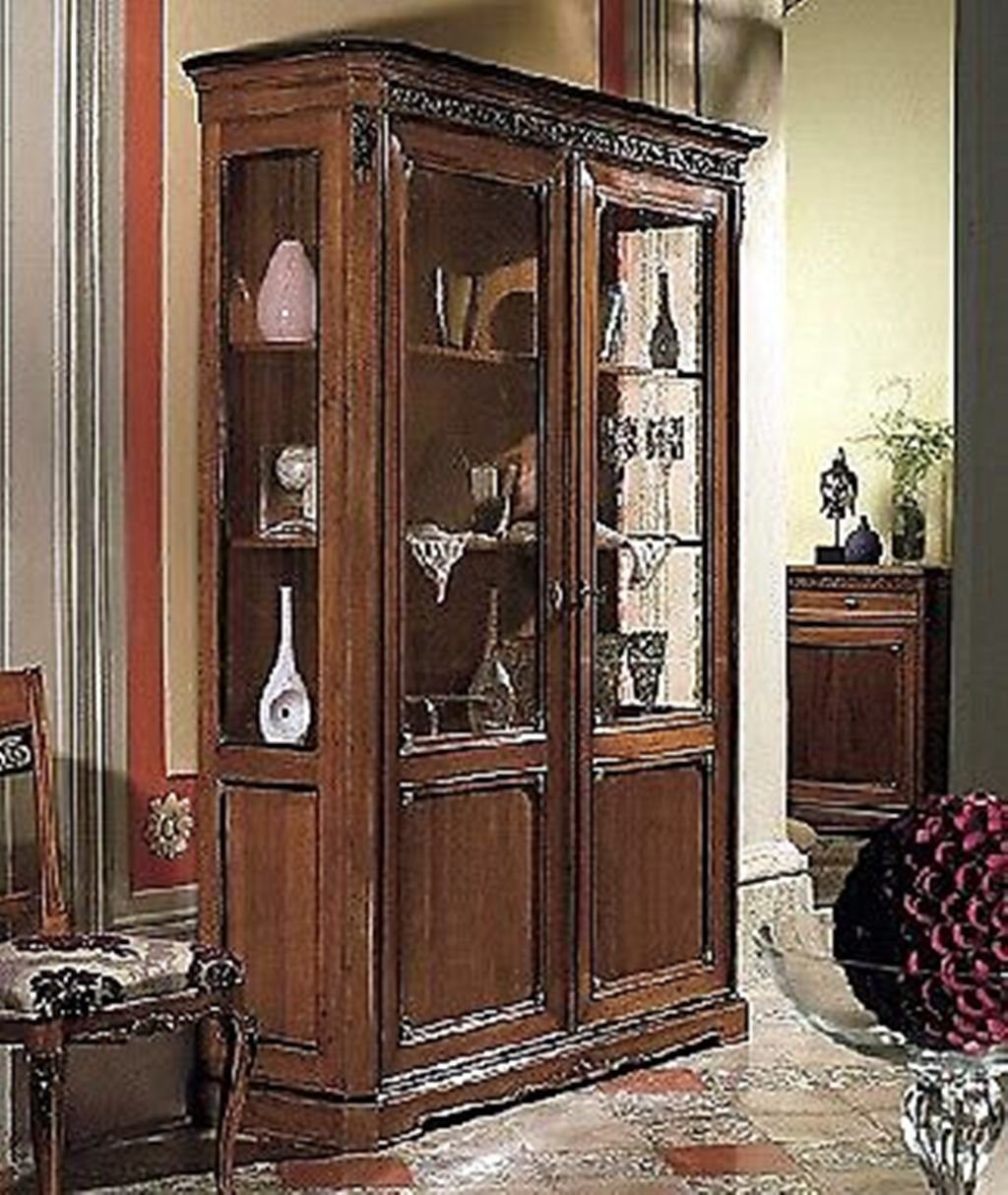 Luxus Italienische Holz Klassische Glasvitrine Möbel JVmoebel Schränke Design Vitrine Braun