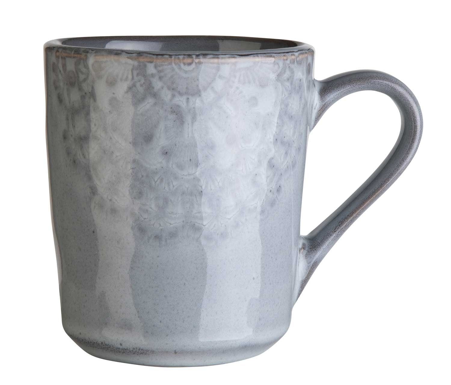Home4You Tasse Kaffeetasse, 355 ml, Grau, mit floraler Prägung, Steingut, Glasiert, Spülmaschinengeeignet