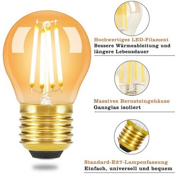 ZMH LED-Leuchtmittel Edison LED Vintage Glühbirne - G45 2700K E14//E27, E27, 6 St., warmweiß, Filament Retro Glas Birne Energiesparlampe