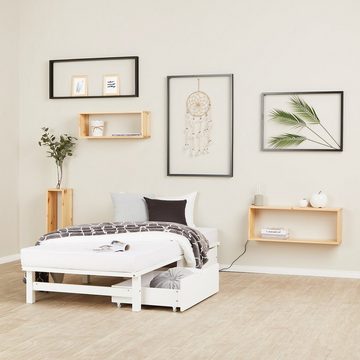 Homestyle4u Holzbett Einzebett 90x200 inkl. Lattenrost und 2xBettkasten Palettenbett Weiß