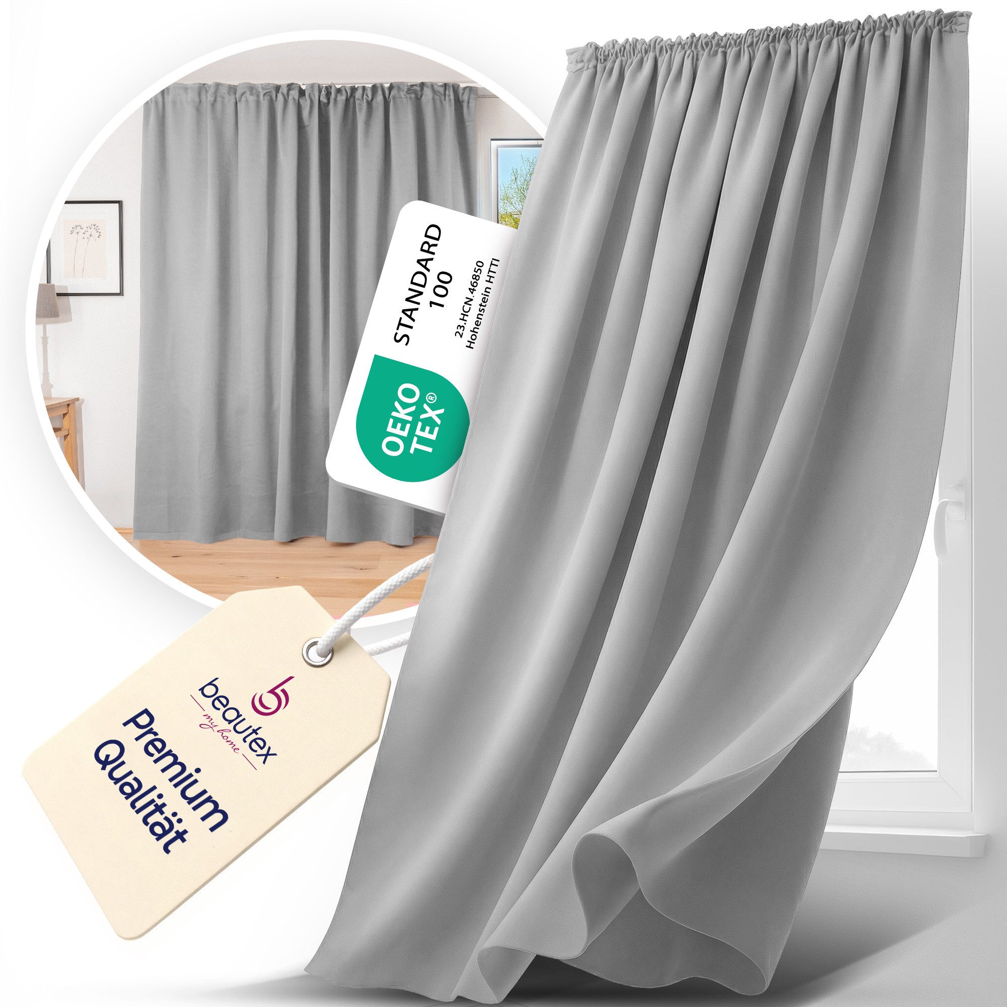 Beautex Verdunkelungsvorhang 2er Set mit U-Band, Blackout Vorhang Gardine abdunkelnd (2 St), Kräuselband, verdunkelnd, 2er Set, wärmeisolierend, blickdicht, was – Bild 3 von 5