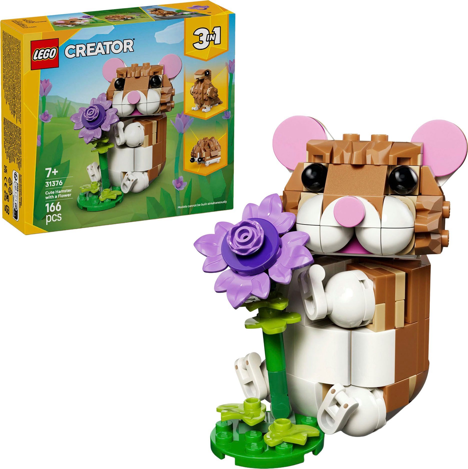 LEGO® Niedlicher Hamster mit Blume (31376), LEGO Creator Konstruktionsspielsteine, (166 St), Made in Europe
