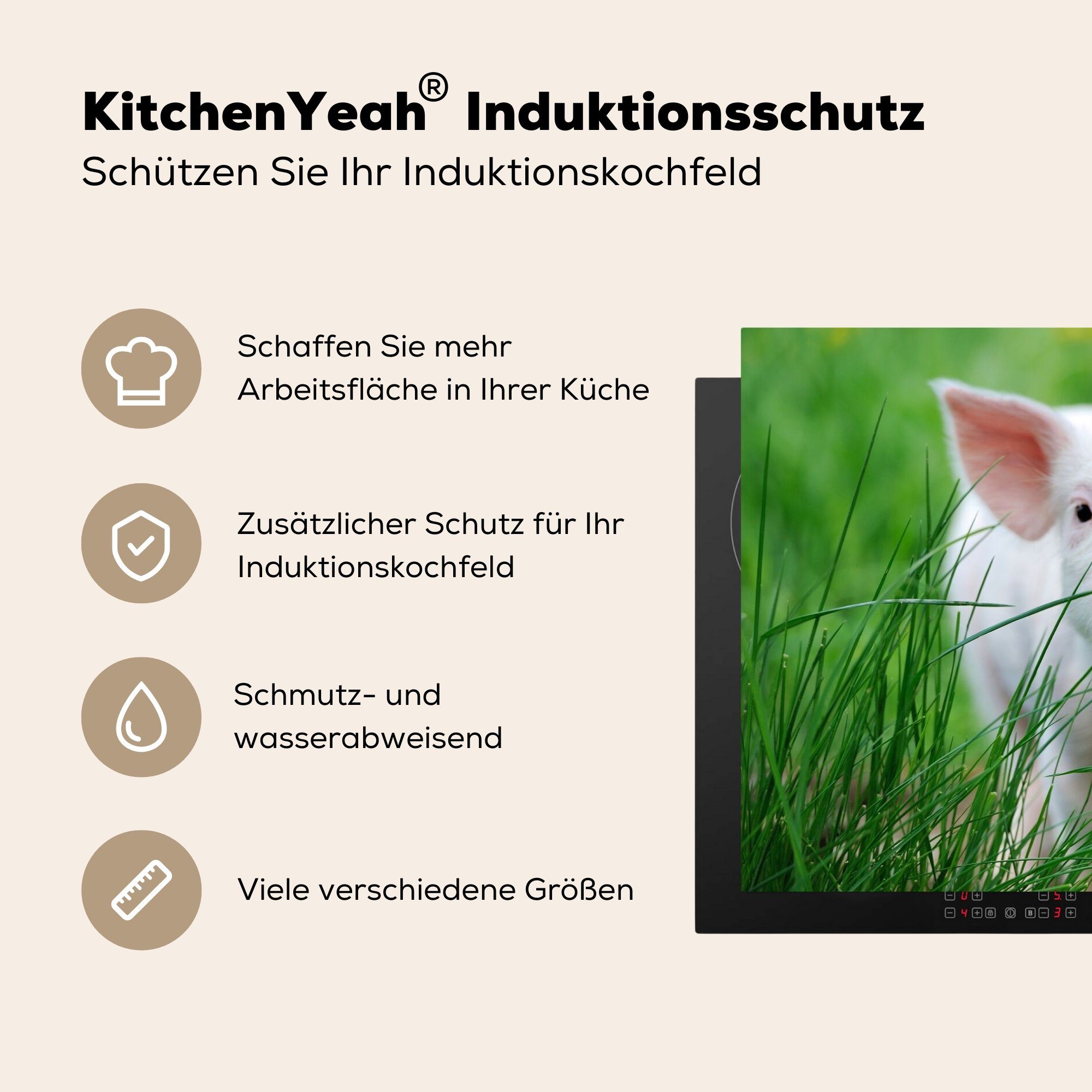 MuchoWow 81x52 küche für tlg), Herdblende-/Abdeckplatte - - Schwein Tiere (1 Groß, Vinyl, cm, Arbeitsplatte Ceranfeldabdeckung,