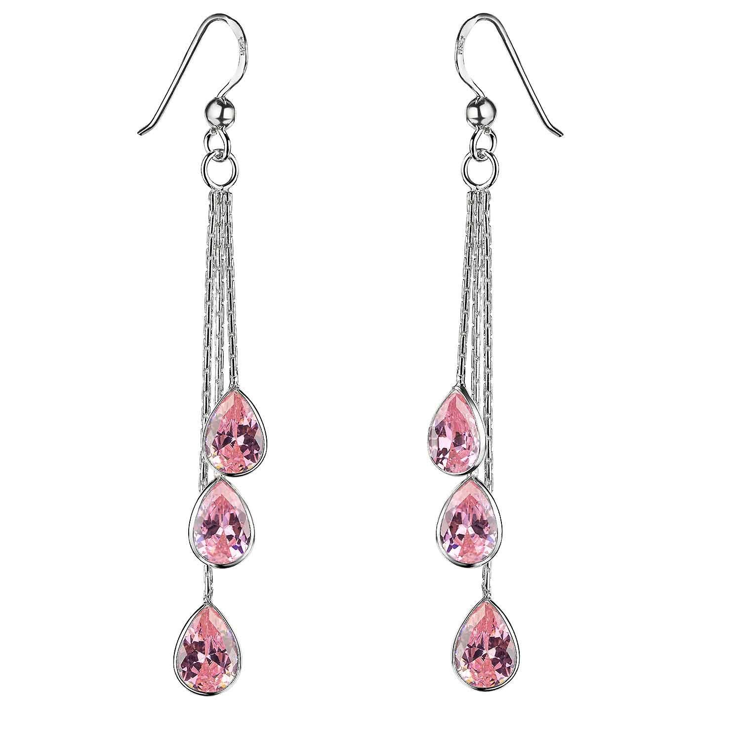 Materia Paar Ohrhänger Damen Tropfen Ohrhänger Zirkonia Rosa SO-277, 925 St günstig online kaufen