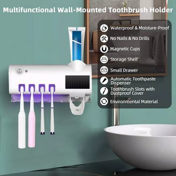 Jioson Zahnbürstenhalter Zahnputzbecherhalter Zahnbürstensterilisator mit automatischem, (Mit Intelligente Infrarot-Erkennung und Zahnpasta-Spender, ohne Bohren), automatischer Zahnpastaspender mit Sterilisationsfunktion