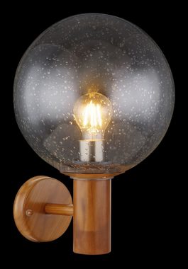 Globo Außen-Wandleuchte LED Außenlampe Außenleuchte Wandlampe Glas Edelstahl Holzoptik 31860W, spritzwassergeschützt (IP44), Dimmbar: abhängig vom Leuchtmittel, ohne Leuchtmittel, Lichtfarbe ist abhängig vom Leuchtmittel, Außenwandlampe, Wandleuchte, Leuchte aussen, Außen, Wand