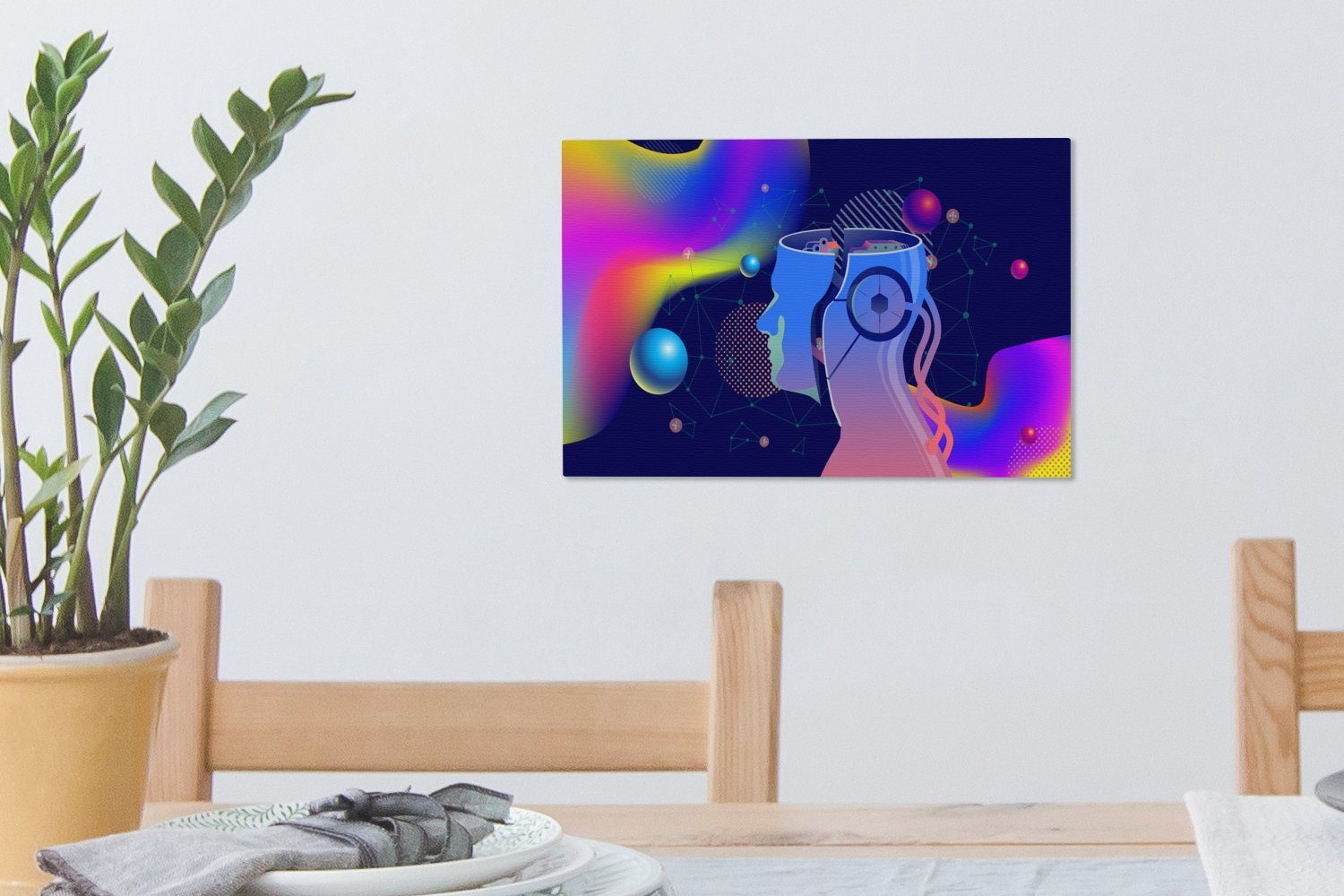 cm Leinwandbilder, (1 Eine Science-Fiction-Illustration 30x20 St), künstlichen, Wandbild Wanddeko, OneMillionCanvasses® Aufhängefertig, Leinwandbild farbenfrohe der