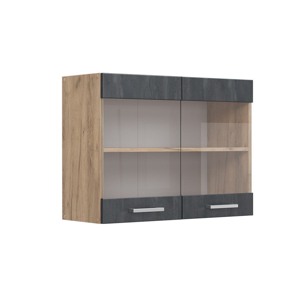 Vicco Küchenglasschrank R-Line Glashängeschrank Schwarz Beton/Goldkraft Eic günstig online kaufen