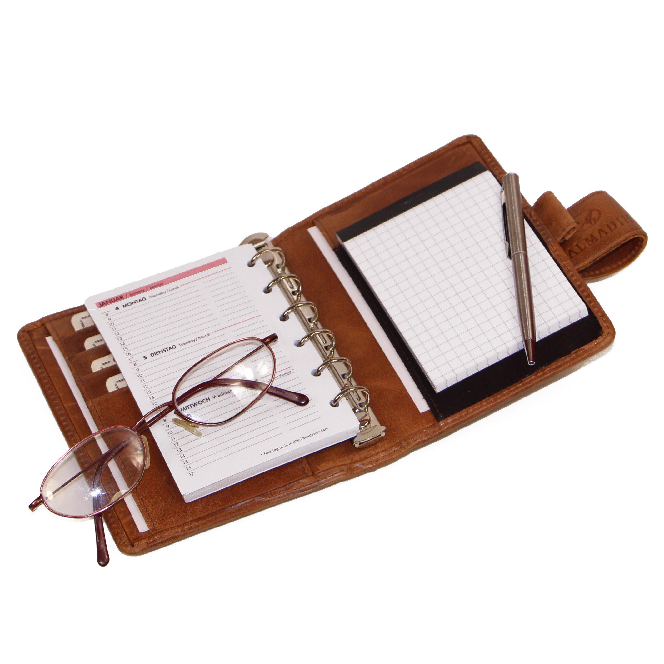 ALMADIH Konferenzmappe Ledermappe A7 Terminplaner Leder Organizer 2026 braun, schwarz