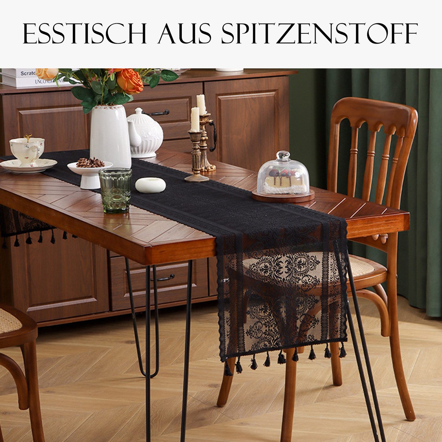 Refttenw Tischläufer Boho Tischläufer Vintage mit Fransen Häkelspitze Tisch günstig online kaufen