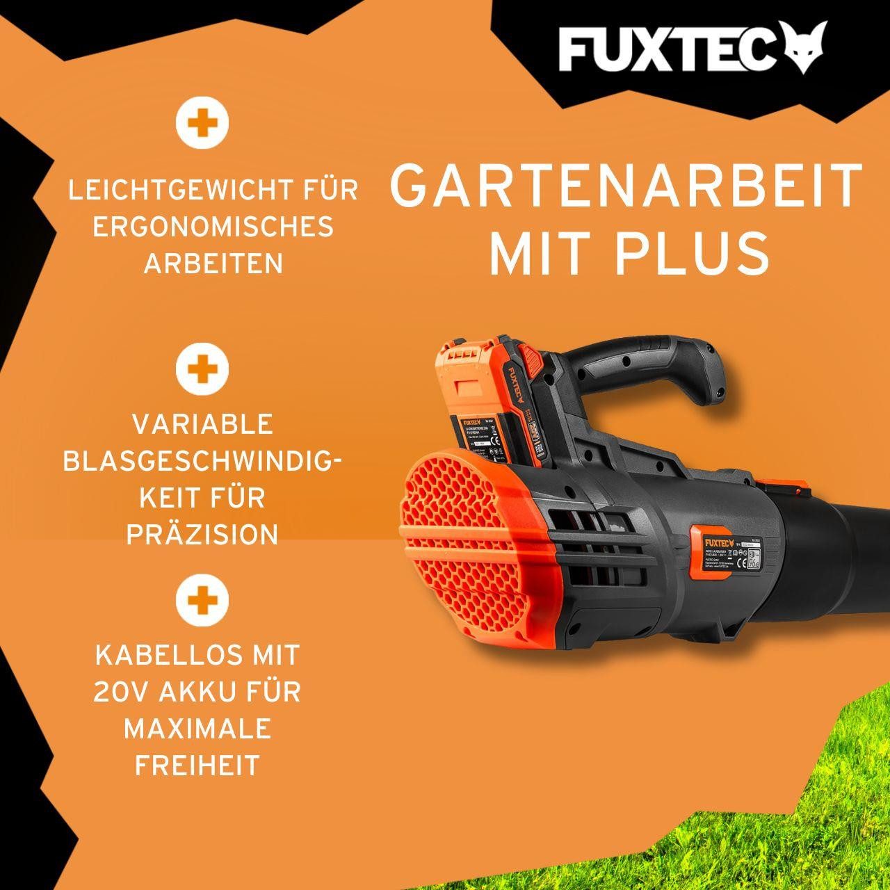 FUXTEC Akku-Laubbläser FX-E1LB20, 38m/s, 20V, 137km/h Blasgeschwindigkeit, Geschwindigkeitsregulierung