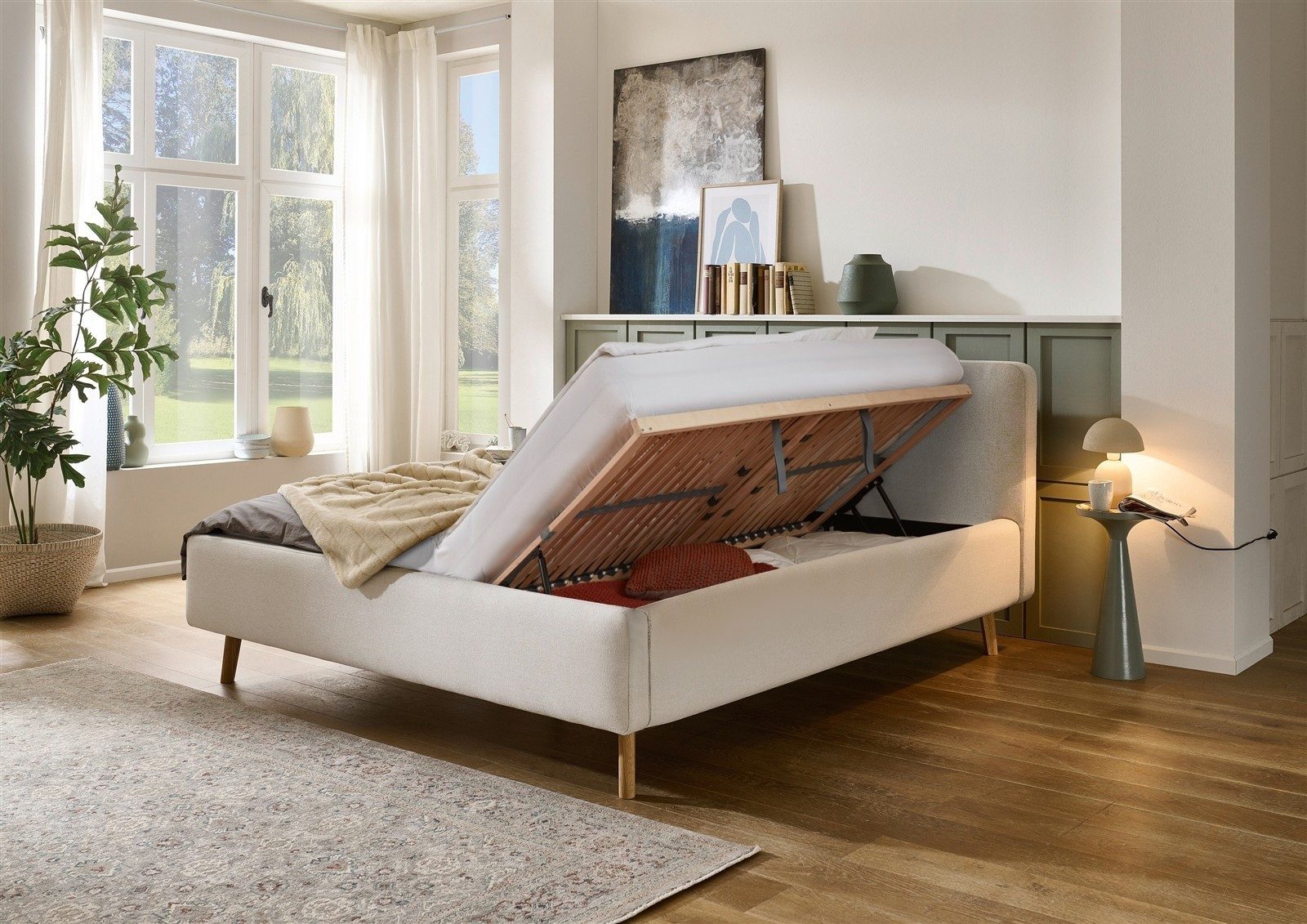 freiraum Polsterbett Mattis, Liegefläche 160x200 cm, Nordic Ivory, Stellmaß: 181x105x218cm (BxHxT)