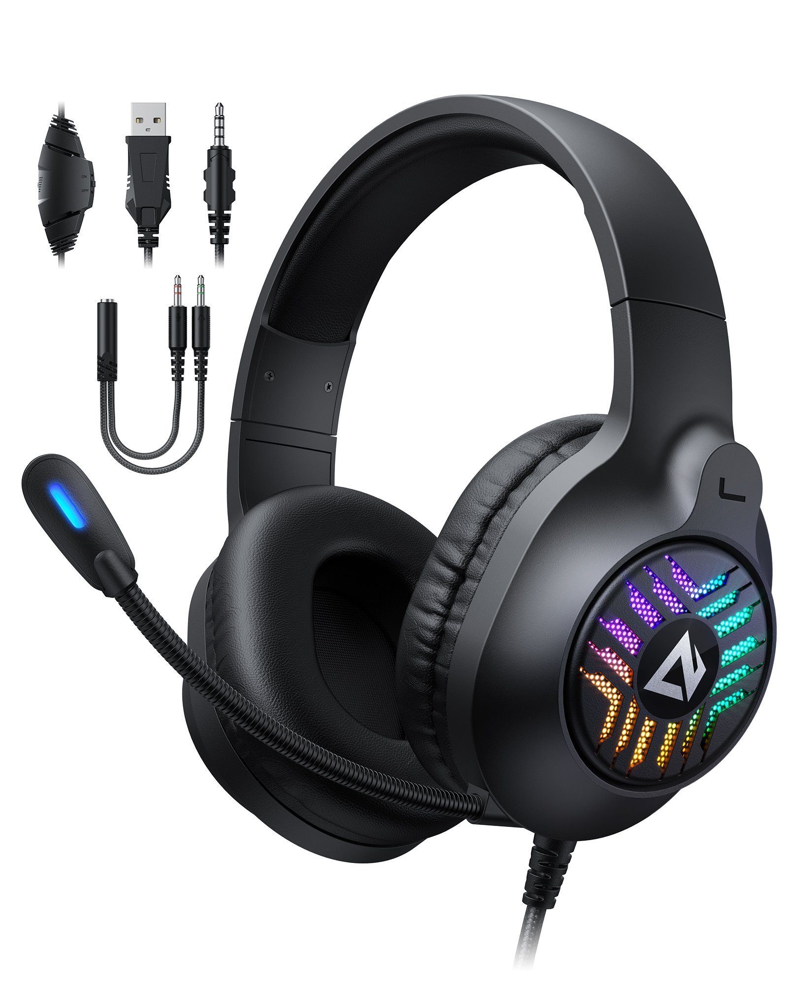 AUKEY Kopfhörer (RGB Gaming Headset 50mm Treiber mit Geräuschunterdrückung)
