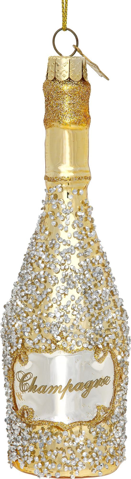 SIKORA Christbaumschmuck BS555 Champagner Flasche Christbaumschmuck Glas Figur Weihnachtsbaum Anhänger