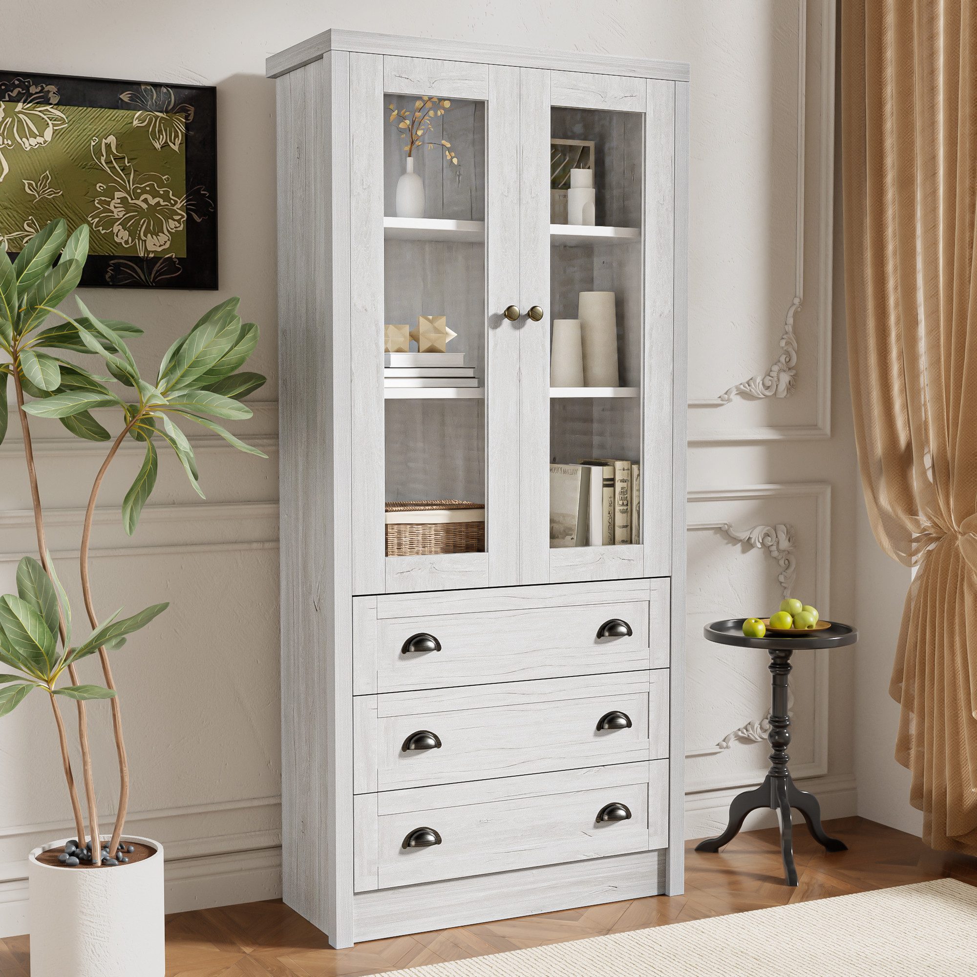 Flieks Highboard mit 3 Schubladen und Glastüren (B80/T34/H171 cm, 1 St., fü günstig online kaufen