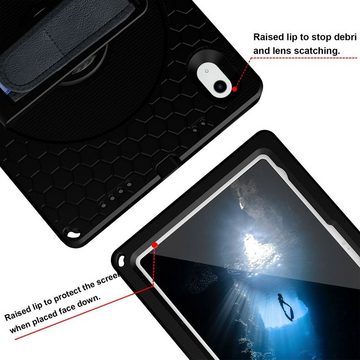 Wigento Tablet-Hülle Für Apple iPad 10.9 2022 10 Gen. 360 Grad aufstellbare Outdoor Hybrid Schwarz Tablet Tasche Etuis + Halteschlaufe