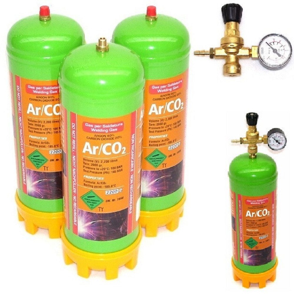 Apex Gas 3x Einweg Schutzgasflasche 2.2L 51601 + Gasdruckminderer 51611