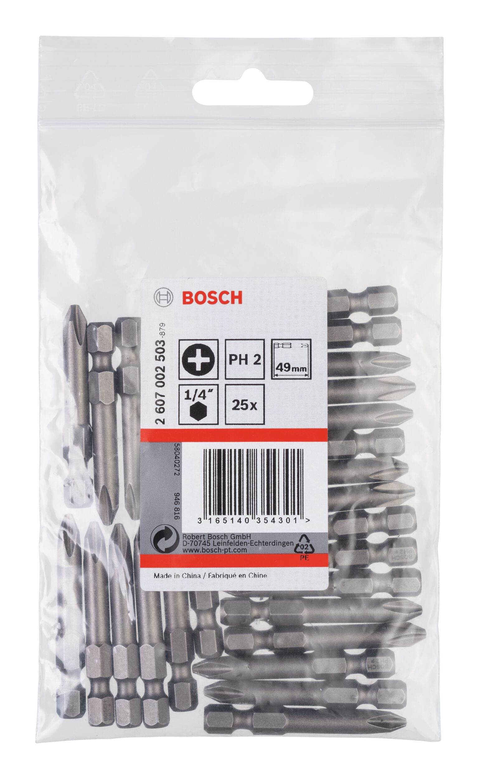 Thumbnail - BOSCH Kreuzschlitz-Bit, 25 Stück, Schrauberbit Extra-Hart - PH 2 x 49 mm - 25er-Pack