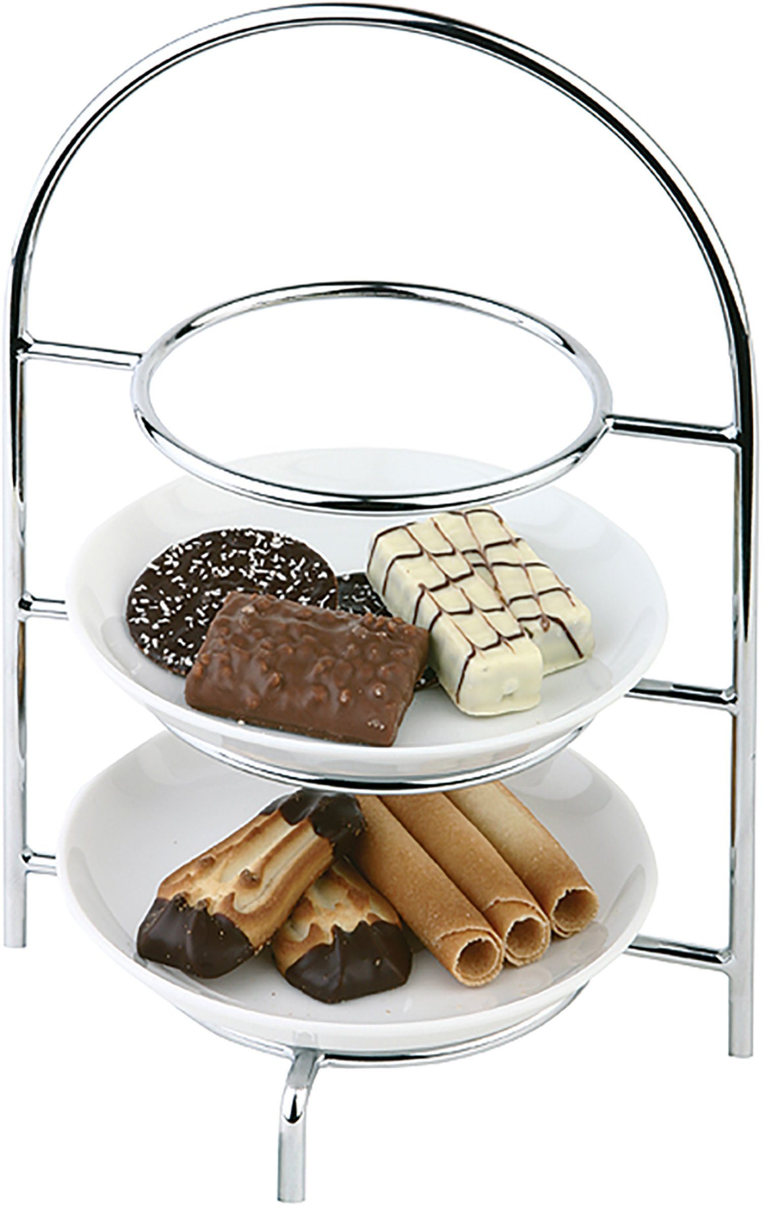 APS Servier-Set Serviergestell, Höhe ca. 26 cm, innerer Ring ca. Ø 10,5 cm, Metall, für 3 Teller bis max. Ø 17 cm, 3-stufig