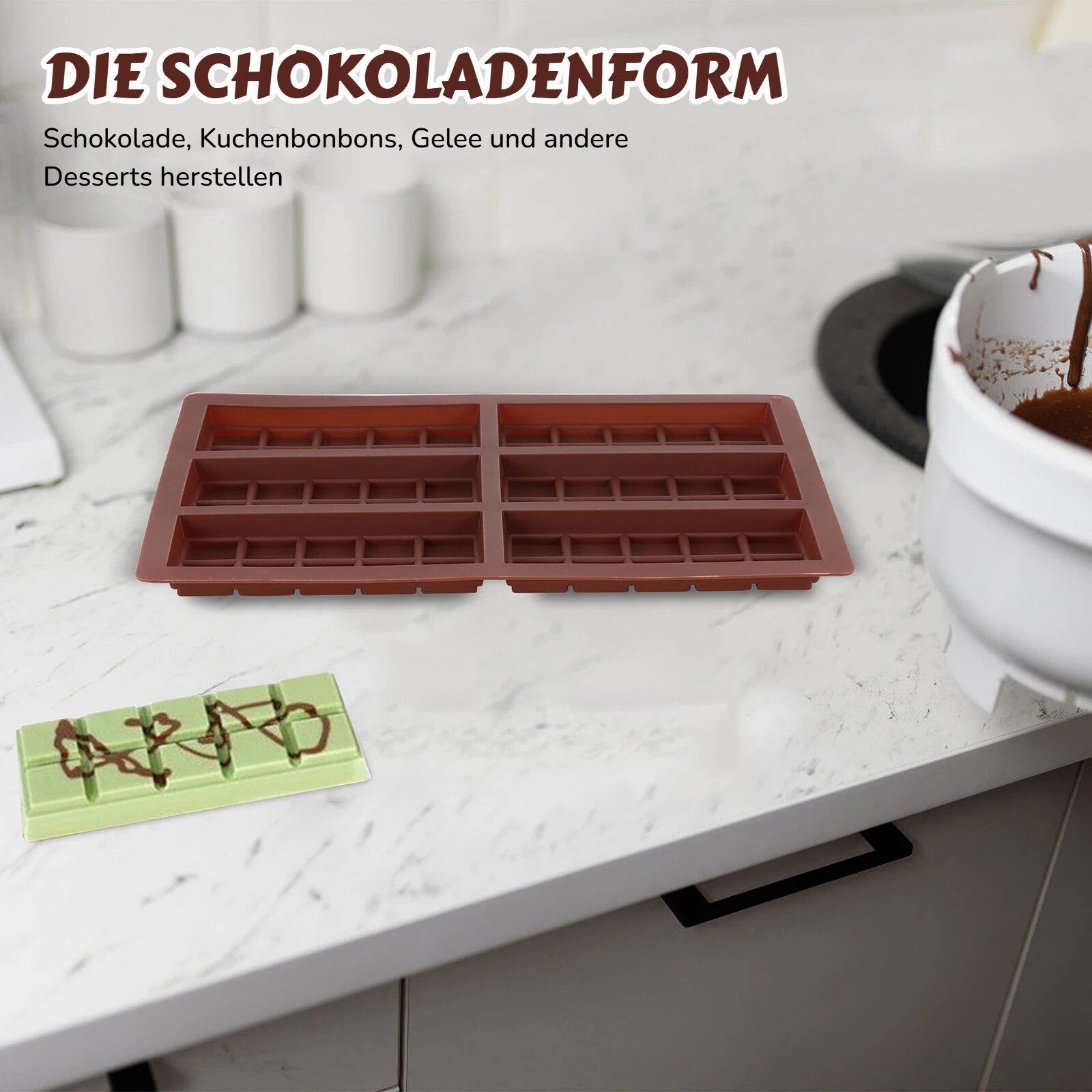 BlingBin Schokoladenform 3 Stück antihaftbeschichtete Silikon-Backformen mit 6 Fächern, (3er Set 3-tlg), BPA-frei zur Herstellung von Schokolade, Pralinen und Süßigkeiten