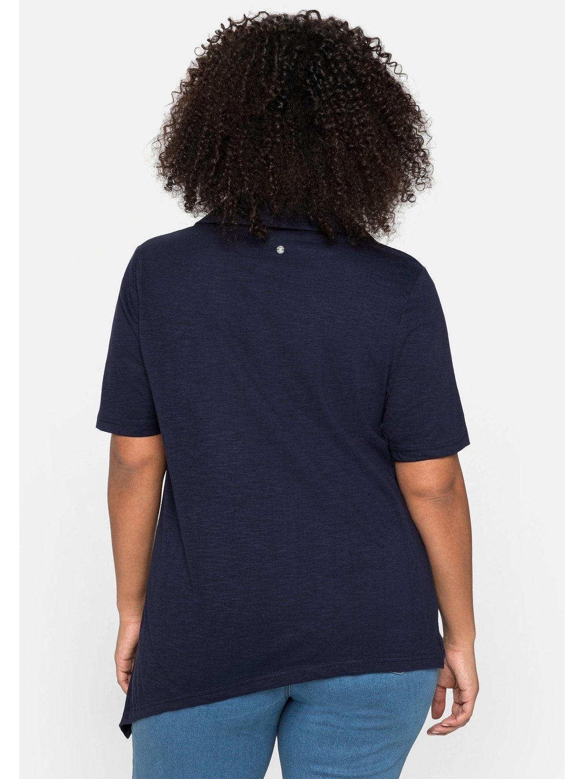 Saum Sheego T-Shirt Größen marine Polokragen asymmetrischem und mit Große