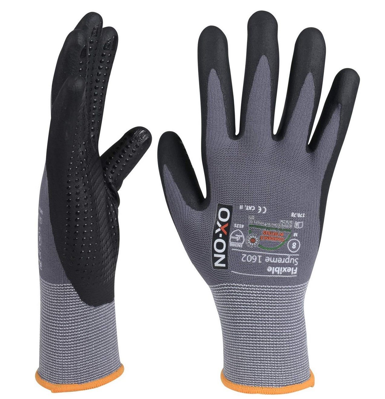 OX-ON Arbeitshandschuhe OX-ON Flexible Supreme 1602 Arbeitshandschuhe mit Noppen, grau, Größe