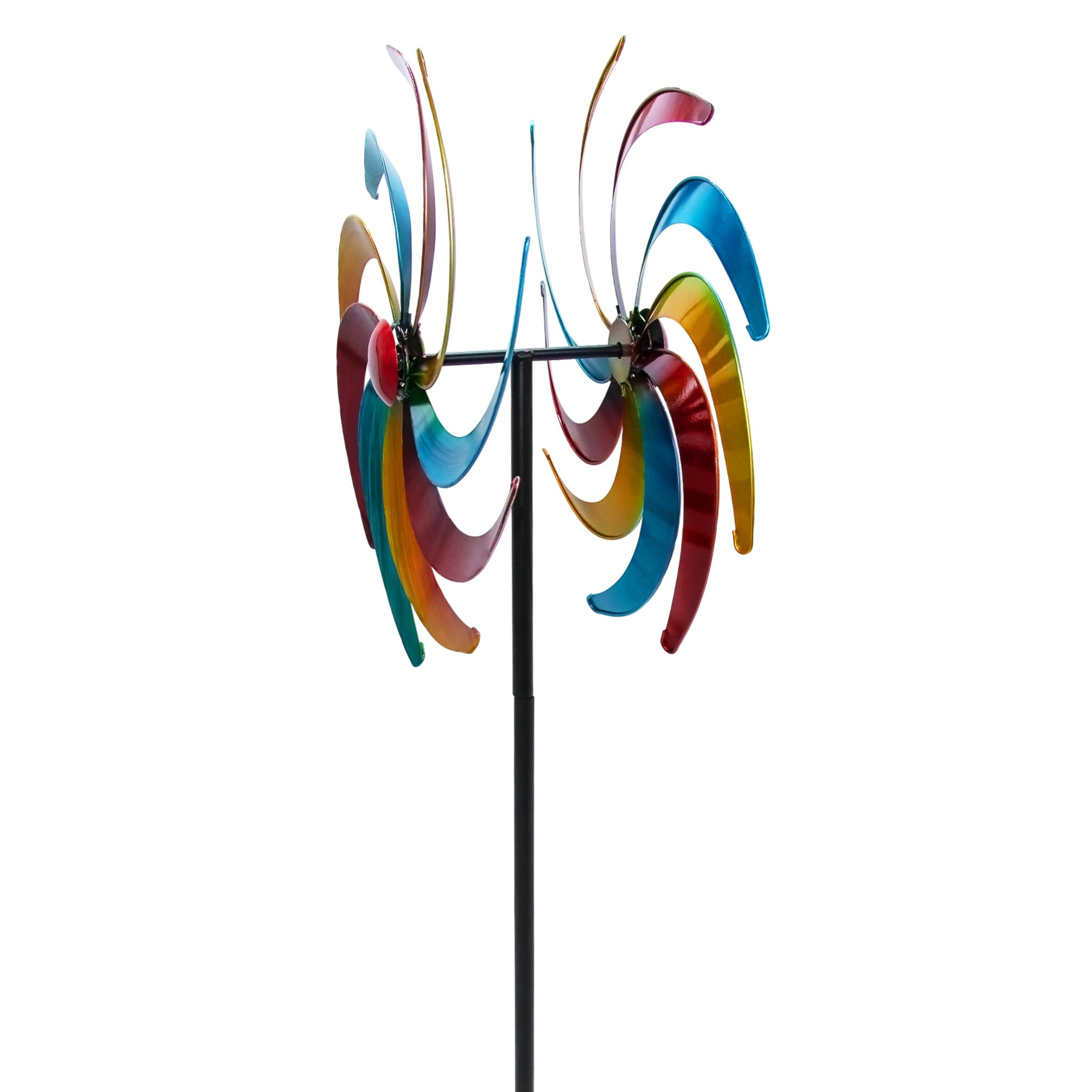 Spetebo Windspiel Garten Deko Metall Doppel Windrad bunt Ø 38cm