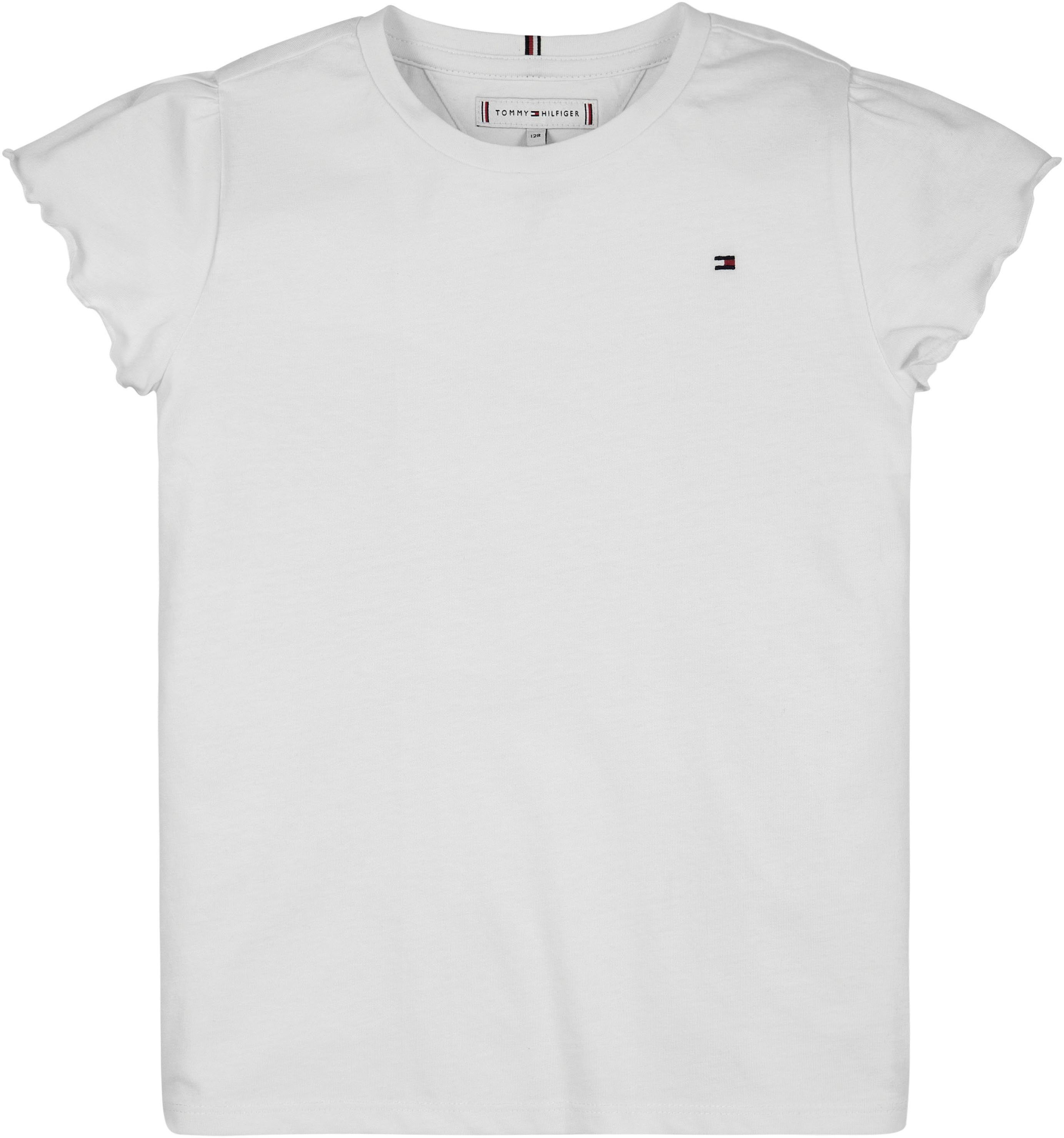 Tommy Hilfiger T-Shirt ESSENTIAL RUFFLE SLEEVE TOP S/S mit Bogenkante, Logostickerei