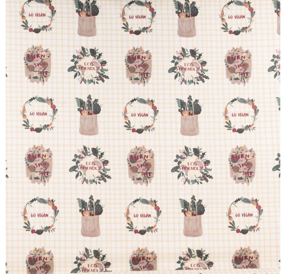 Thumbnail - SCHÖNER LEBEN. Stoff Baumwollstoff Dekostoff Digital Eat More Plants weiß beige grün 1,40m, Digitaldruck