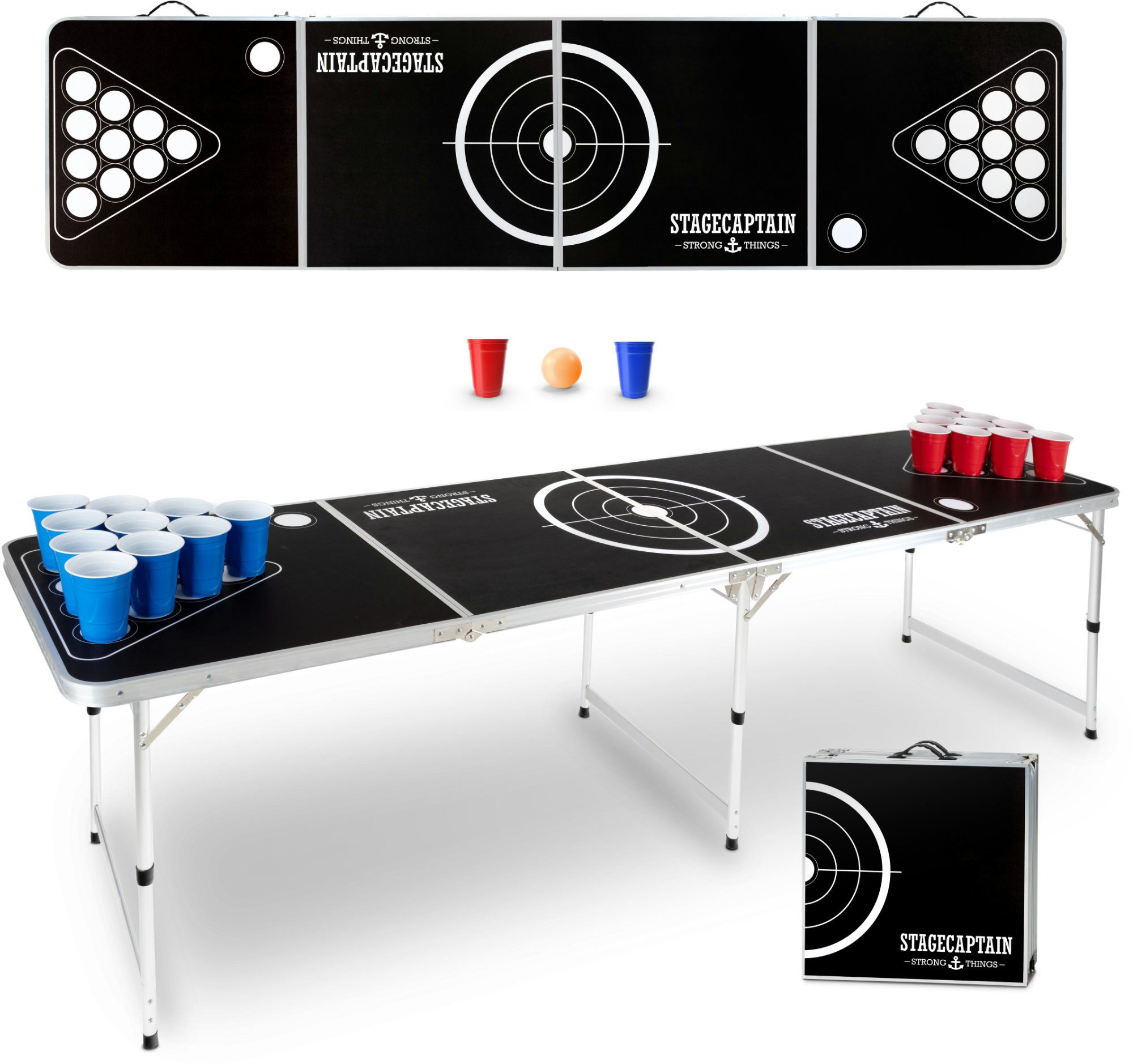 Stagecaptain Spieltisch Beer Pong Tisch “Basic” - Bierpongtisch - Klapptisch aus Alu, (Inkl. 90 Becher und 6 Bälle, 3-tlg), Schnell aufgebaut und kompakt beim Transport